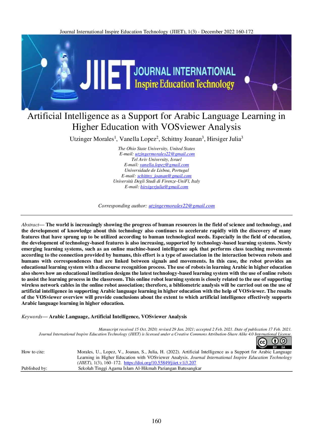 JURIS Artificial Intelligence as a Support for Arabic Language Learning in Higher Education with VOSviewer Analysis