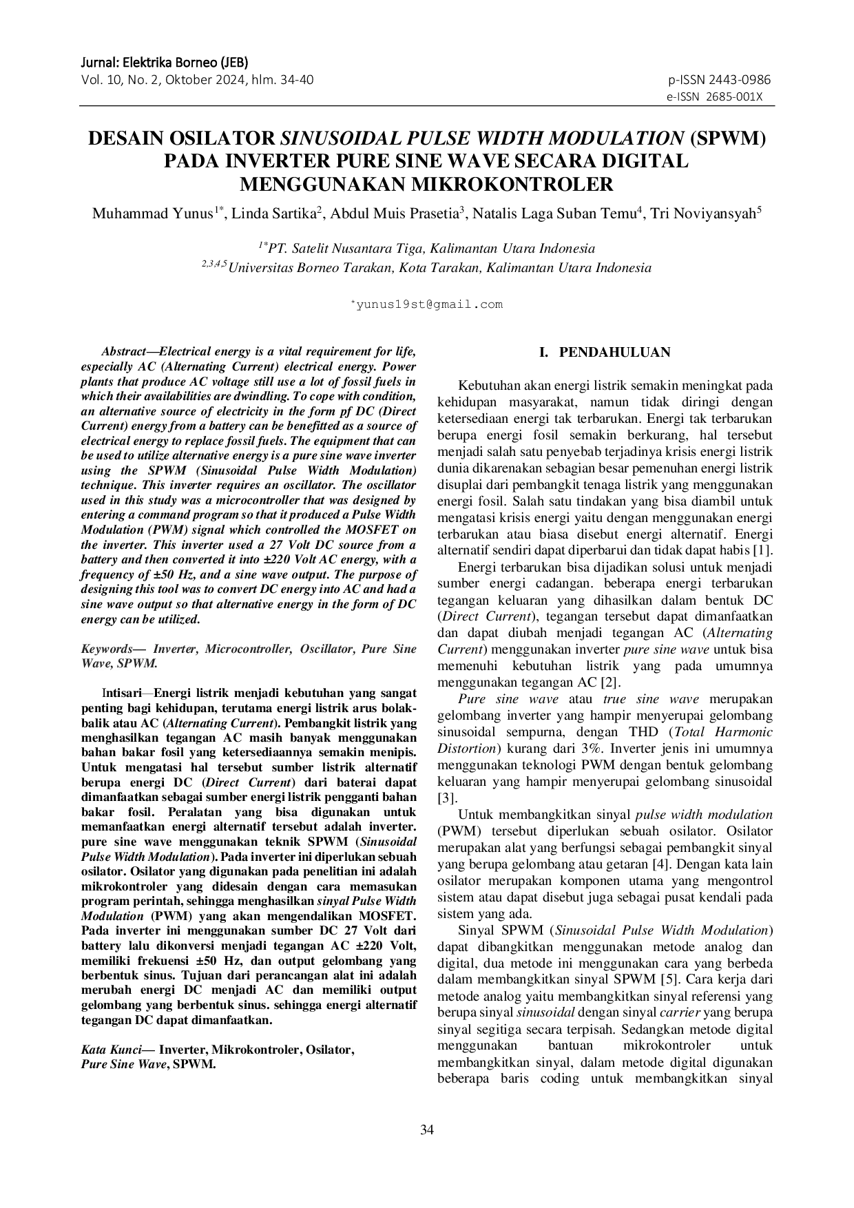 JURIS Desain Osilator Sinusoidal Pulse Width Modulation SPWM Pada Inverter Pure Sine Wave Secara Digital Menggunakan Mikrokontroler