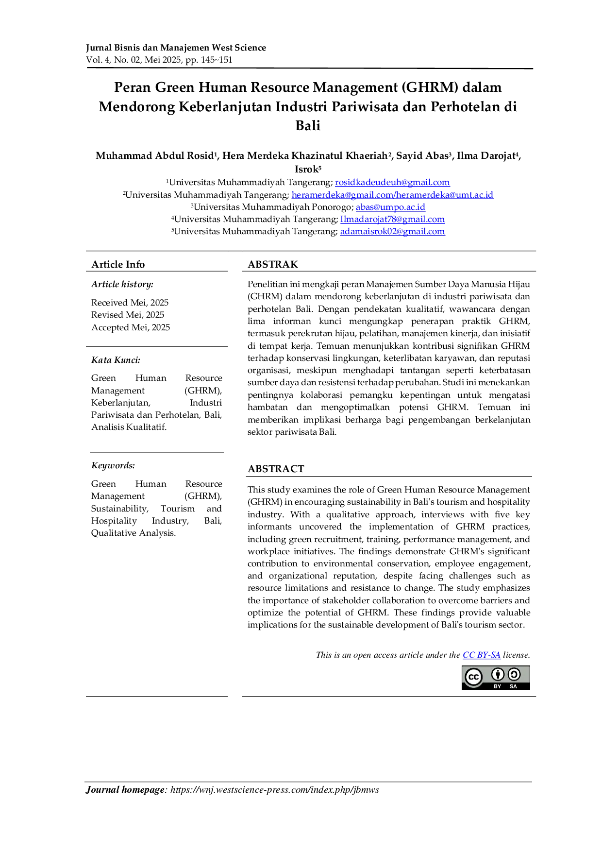 JURIS Peran Green Human Resource Management GHRM dalam Mendorong Keberlanjutan Industri Pariwisata dan Perhotelan di Bali