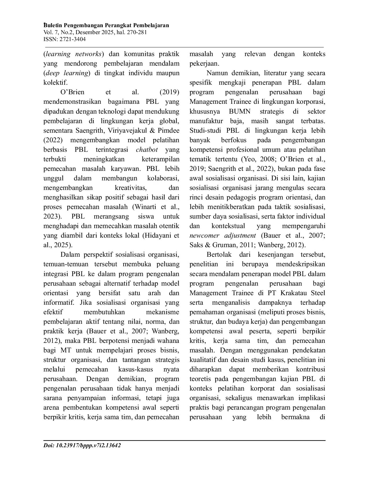 JURIS Penerapan Model Pembelajaran Berbasis Masalah Dalam Program Pengenalan Perusahaan ke Management Trainee PT Krakatau Steel