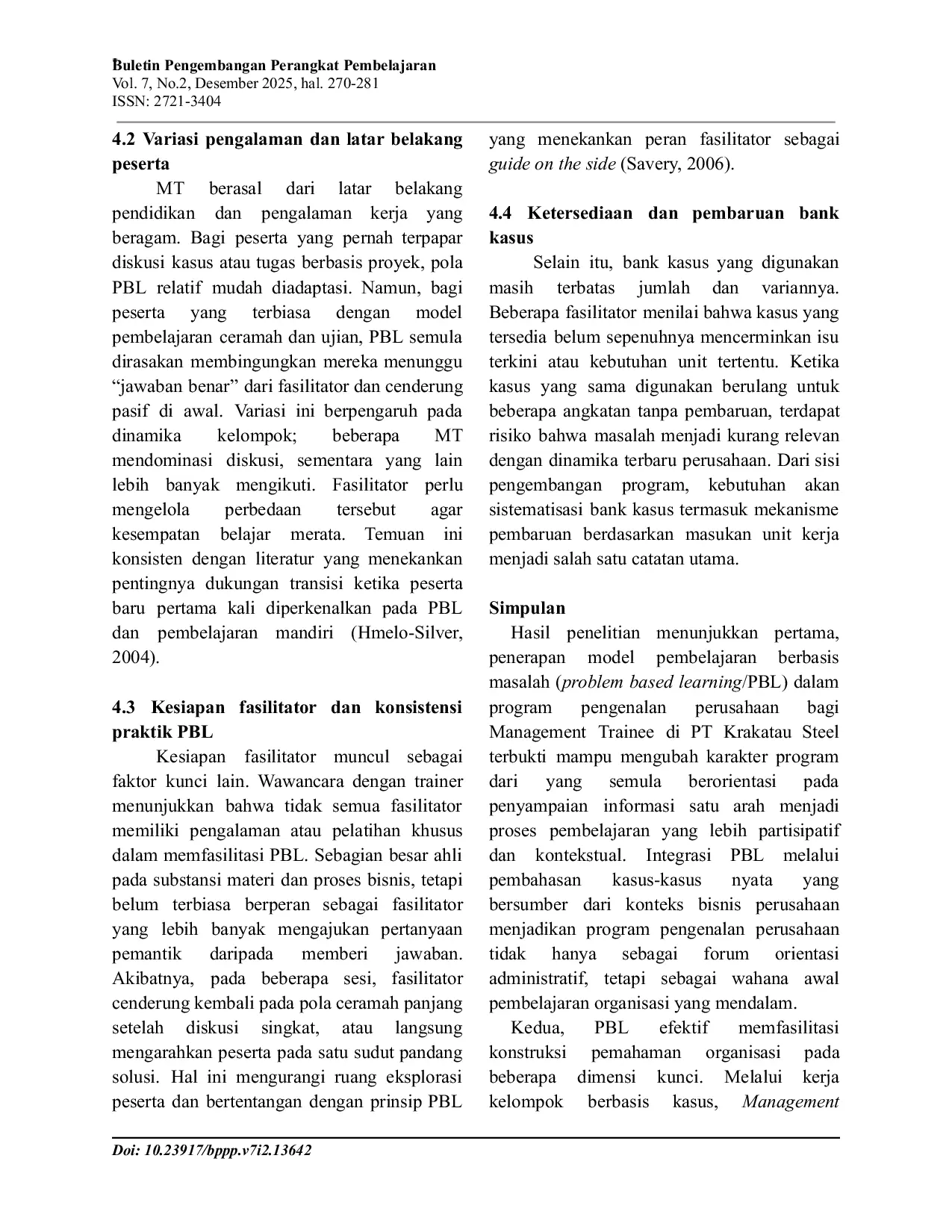 JURIS Penerapan Model Pembelajaran Berbasis Masalah Dalam Program Pengenalan Perusahaan ke Management Trainee PT Krakatau Steel