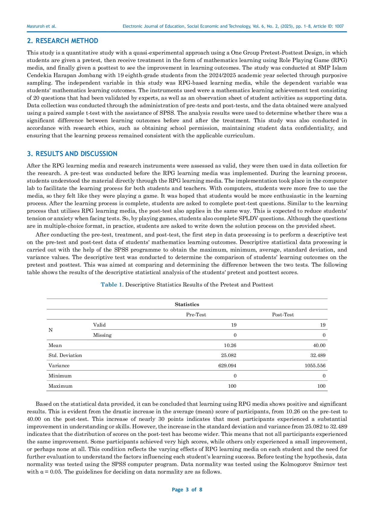 JURIS The Effect of Role Playing Game Learning Media on Mathematics Learning Outcomes of Grade VIII Students at SMP Islam Cendekia Harapan Jombang