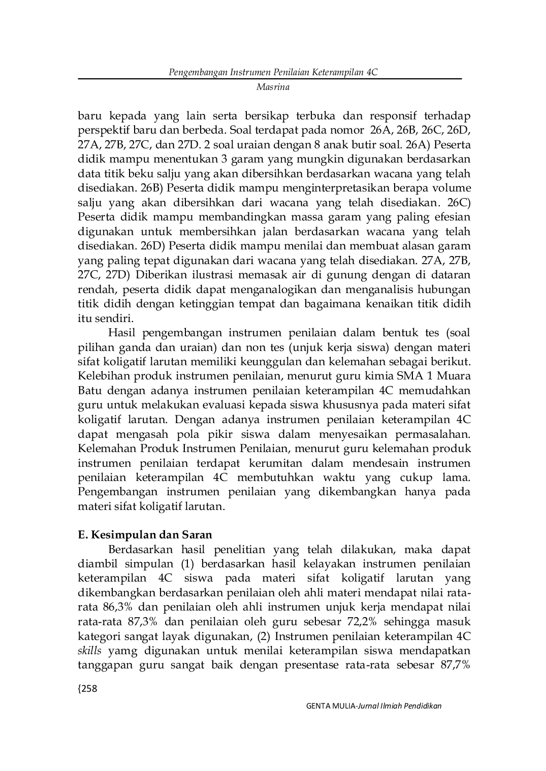 JURIS Pengembangan Instrumen Penilaian Keterampilan 4C Critical Thinking Collaboration Communication Creativity Siswa pada Materi Sifat Koligatif Larutan