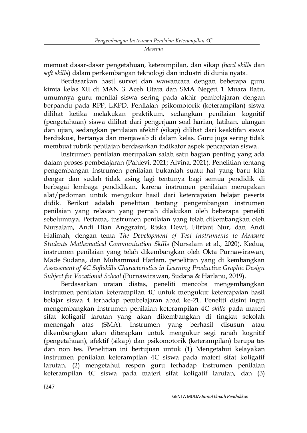 JURIS Pengembangan Instrumen Penilaian Keterampilan 4C Critical Thinking Collaboration Communication Creativity Siswa pada Materi Sifat Koligatif Larutan