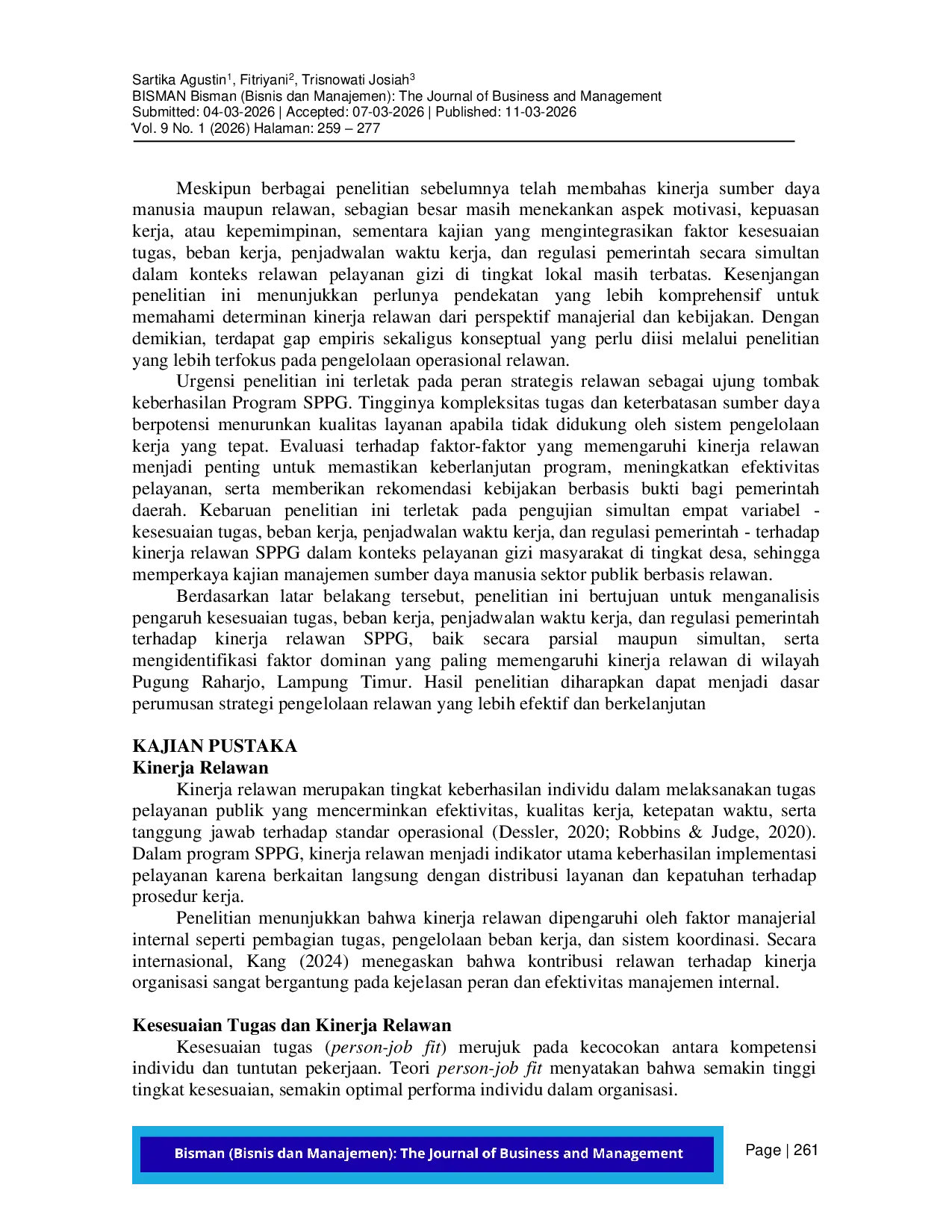 JURIS Evaluasi Kesesuaian Tugas Beban Kerja Penjadwalan Waktu Kerja dan Regulasi Pemerintah Terhadap Kinerja Relawan SPPG