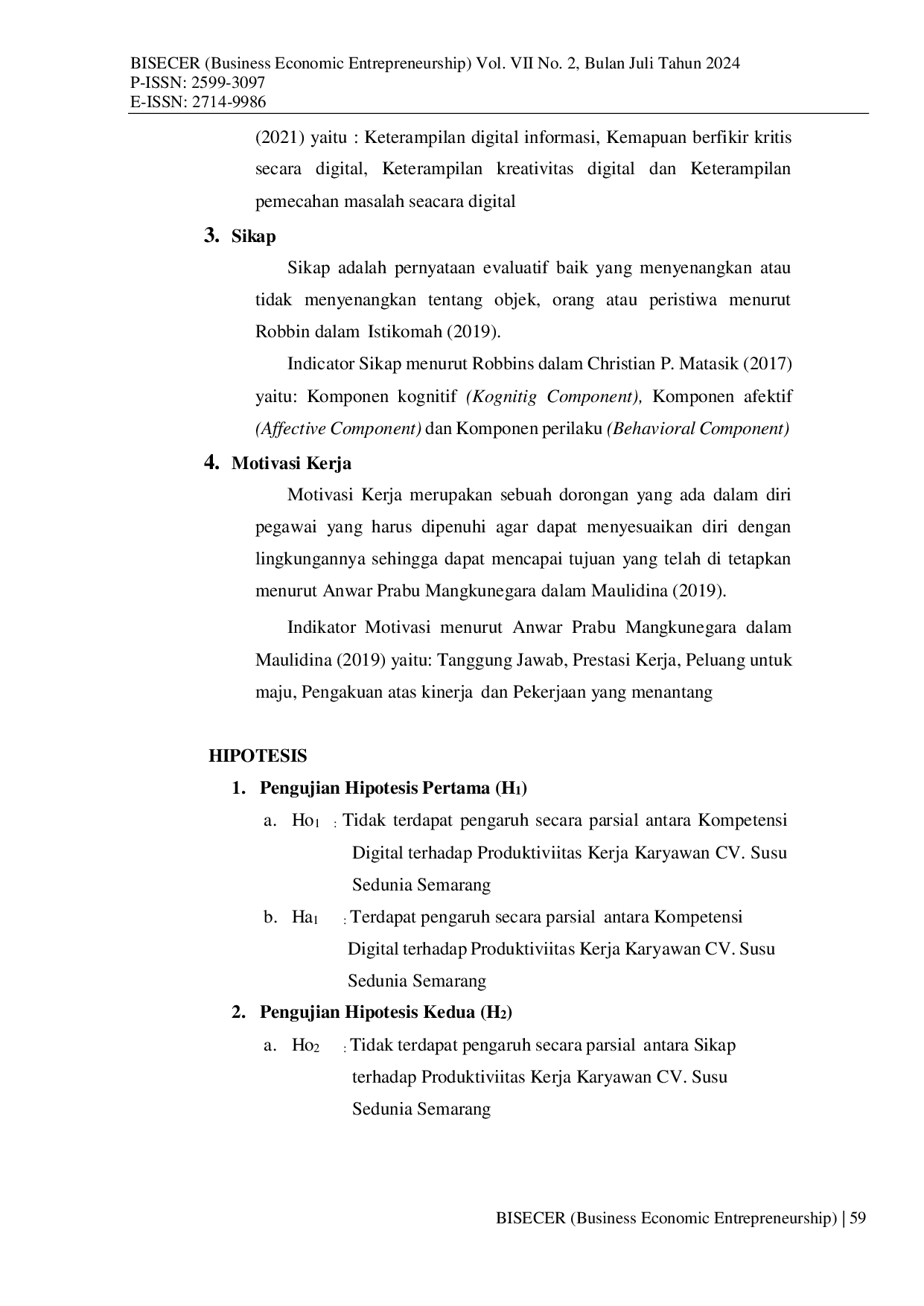 JURIS Pengaruh Kompetensi Digital Sikap Dan Motivasi Terhadap Produktivitas Kerja Karyawan Cv Susu Sedunia Semarang