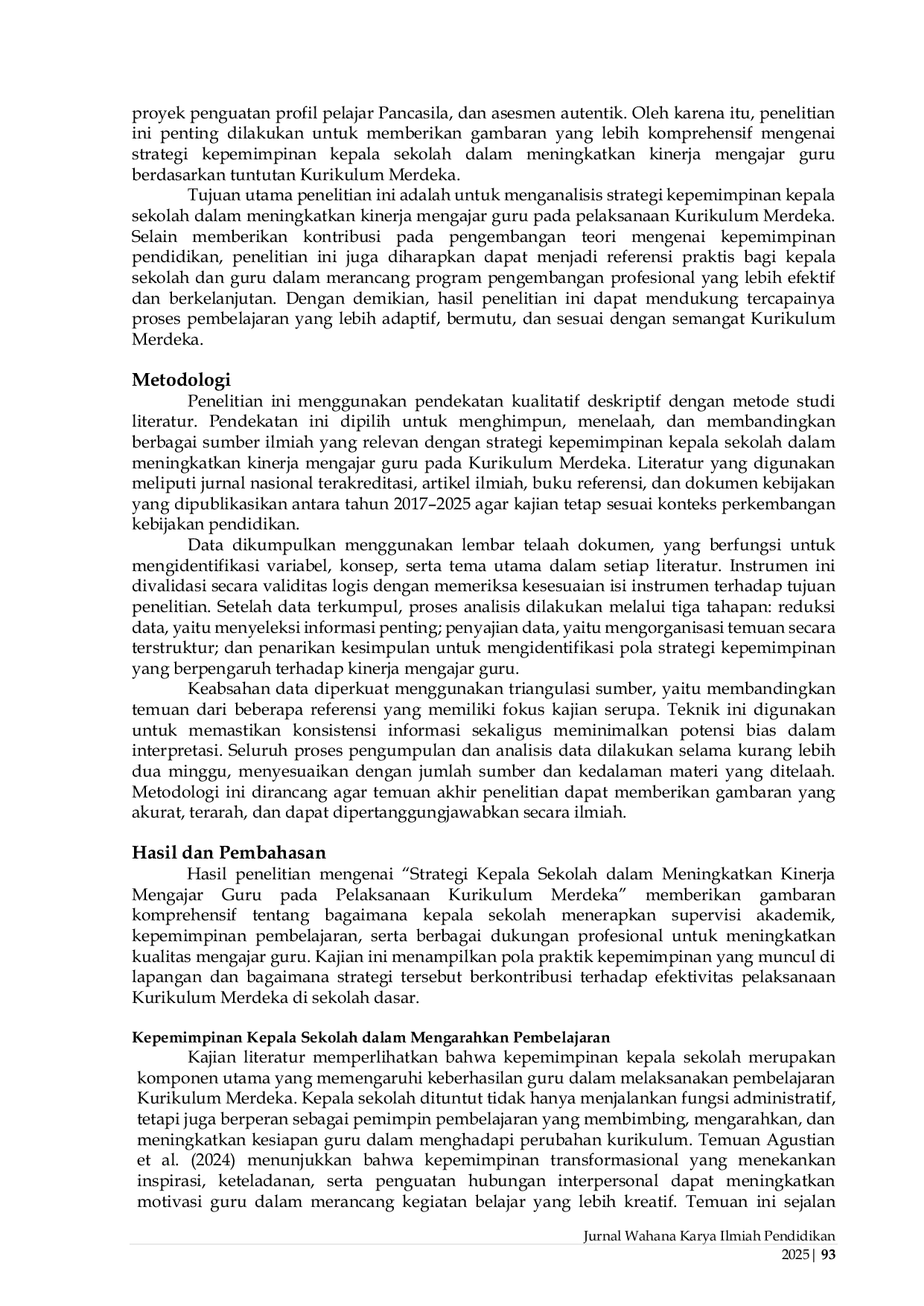 JURIS Strategi Kepala Sekolah Dalam Meningkatkan Kinerja Mengajar Guru Pada Kurikulum Merdeka