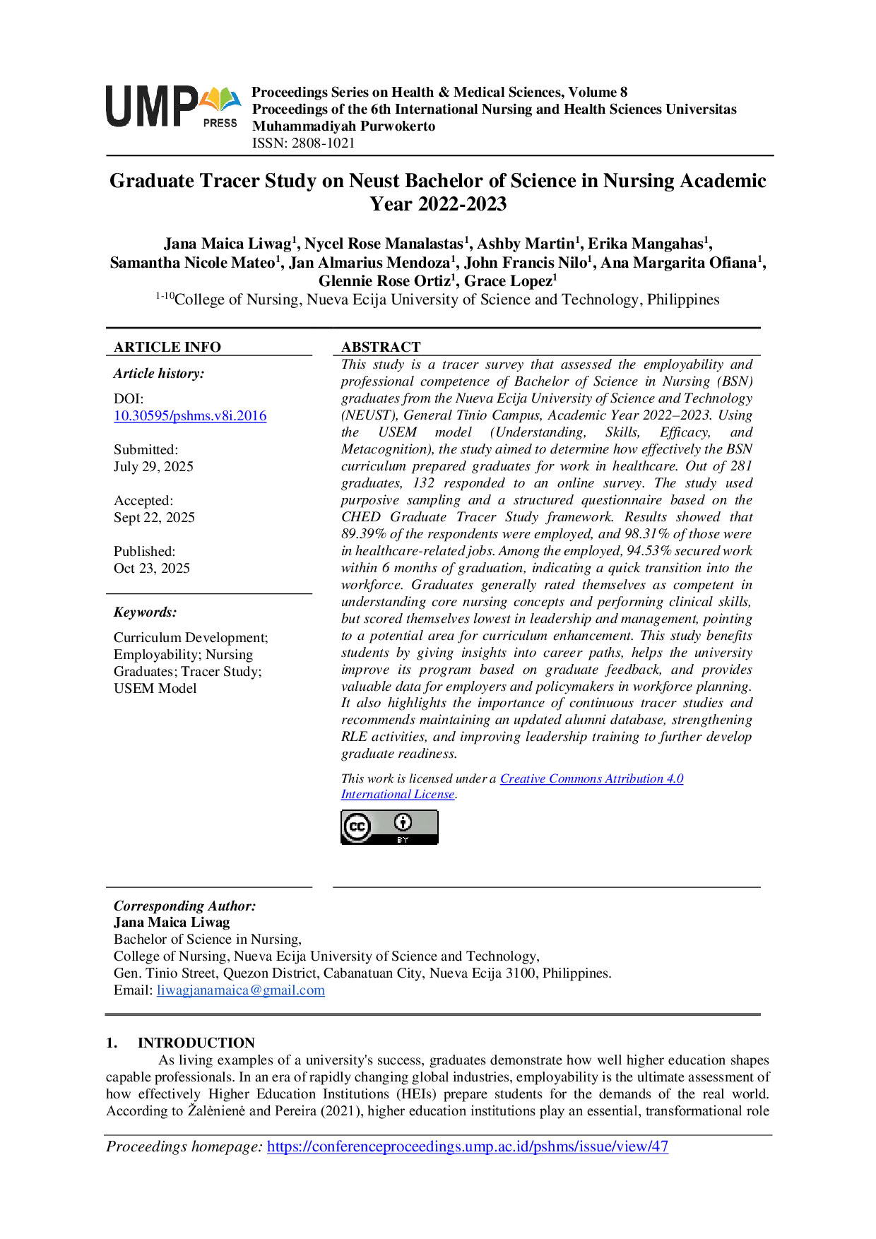 JURIS Graduate Tracer Study on Neust Bachelor of Science in Nursing Academic Year 2022 2023