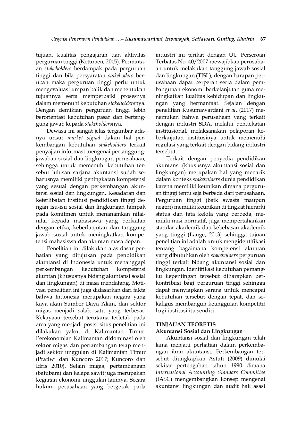 JURIS Urgensi Penerapan Pendidikan Akuntansi Berbasis Akuntansi Sosial Dan Lingkungan