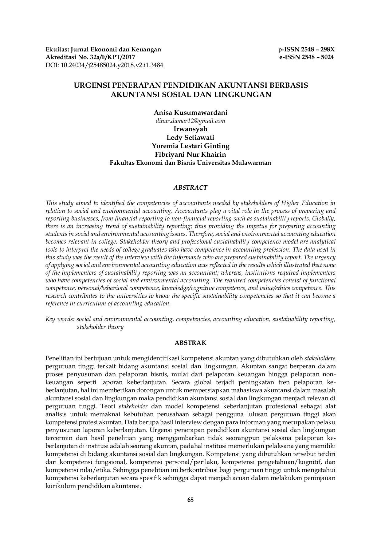 JURIS Urgensi Penerapan Pendidikan Akuntansi Berbasis Akuntansi Sosial Dan Lingkungan