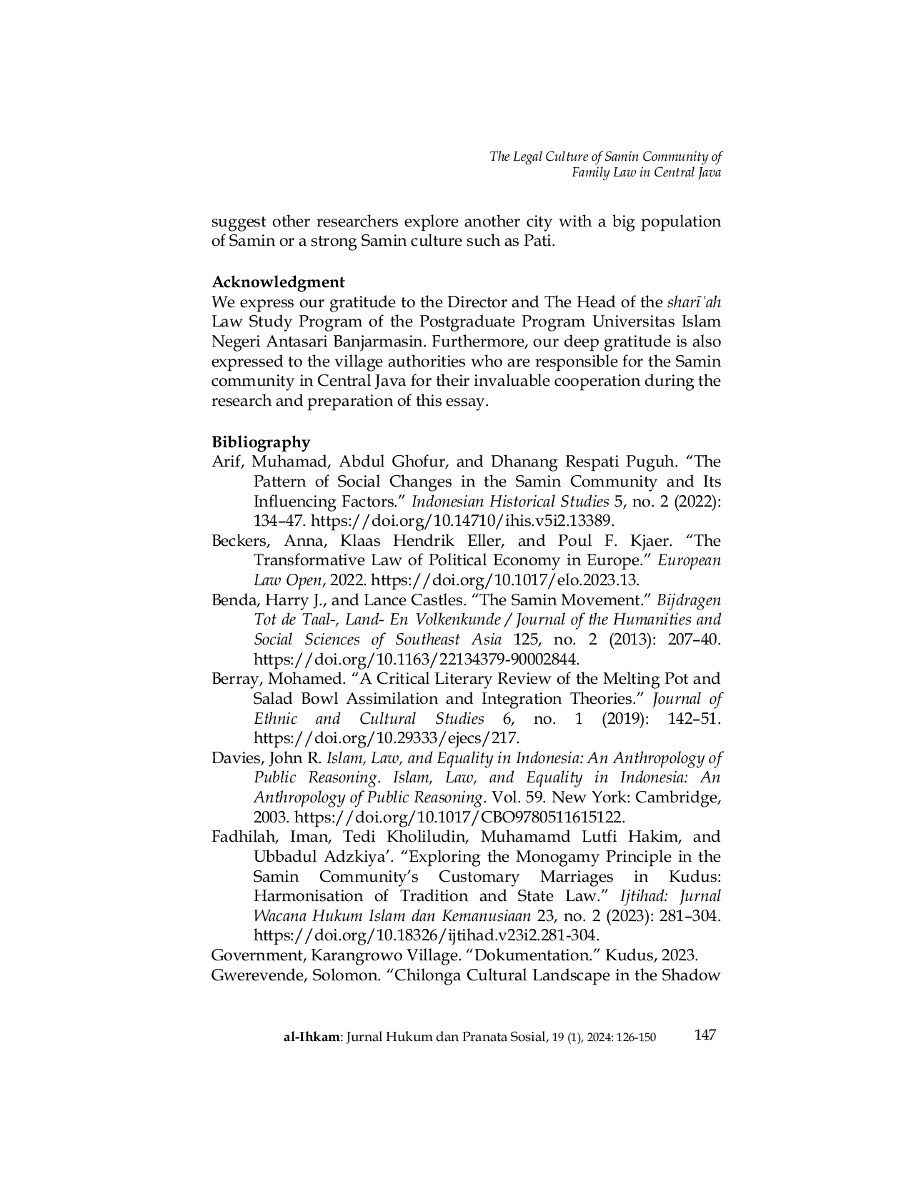 JURIS The Legal Culture of Samin Community of Family Law in Central Java