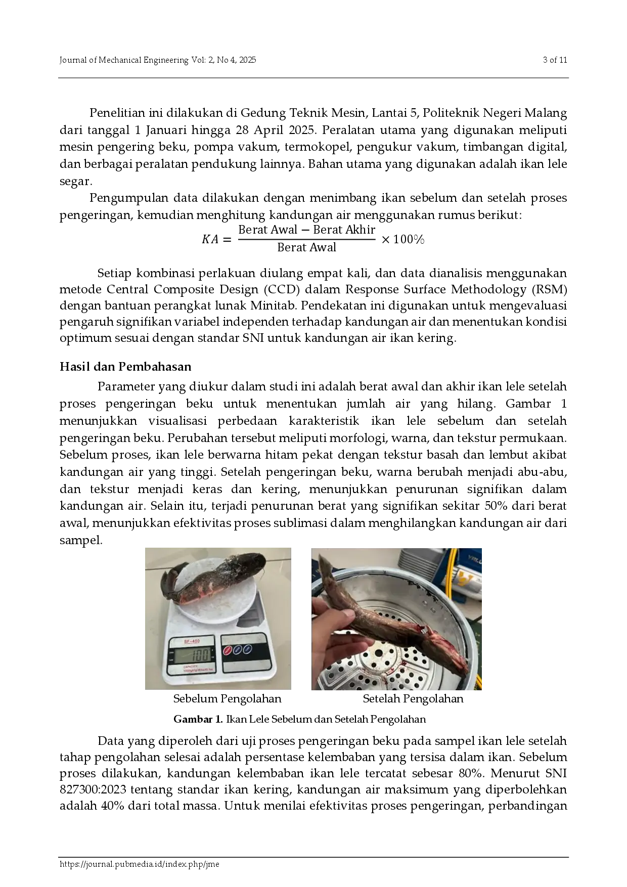 juris Studi Optimasi Pengaruh Suhu dan Massa Terhadap Kadar Air Ikan Pada Proses Freeze Drying