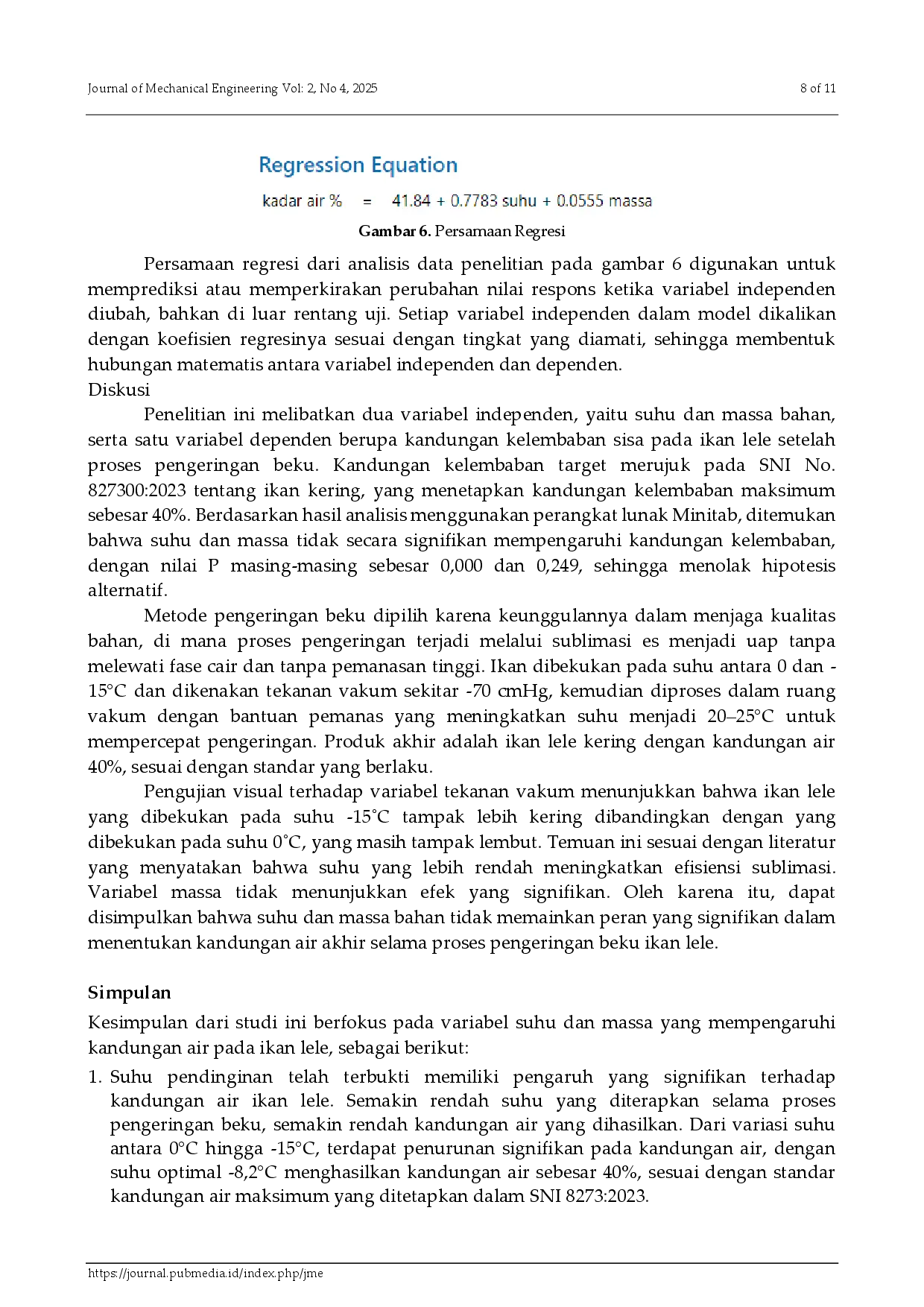 juris Studi Optimasi Pengaruh Suhu dan Massa Terhadap Kadar Air Ikan Pada Proses Freeze Drying