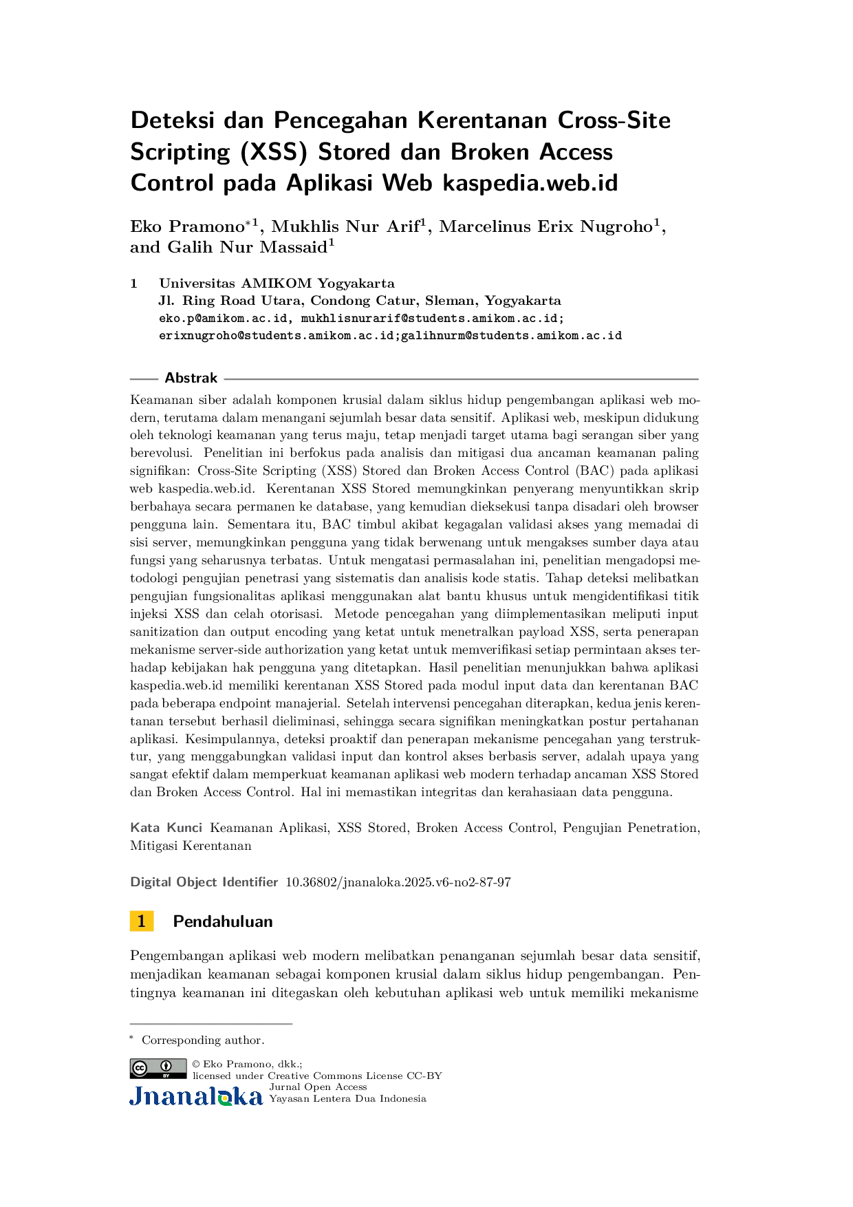 JURIS Detection and Prevention of Stored Cross Site Scripting XSS Vulnerabilities and Broken Access Control in the Kaspedia Web Application