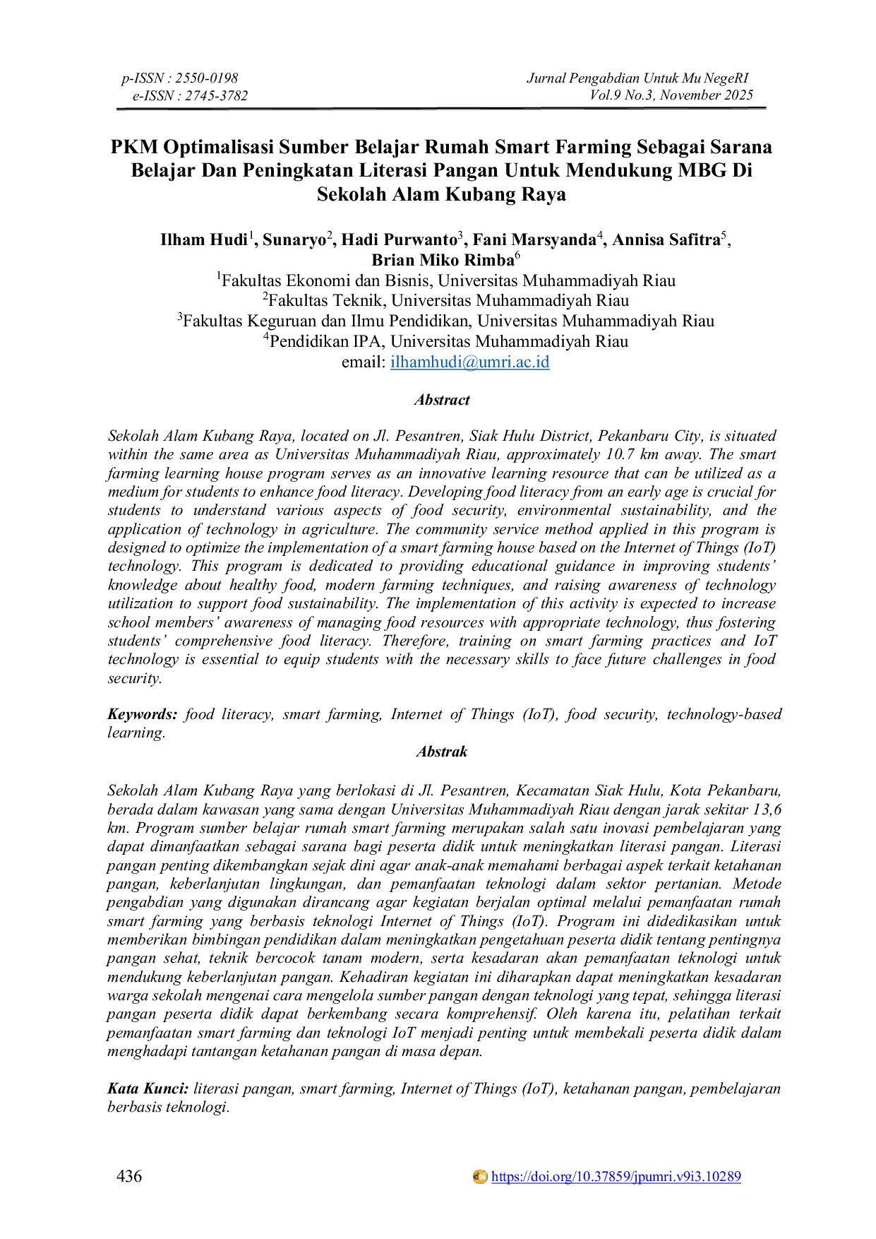 JURIS PKM Optimalisasi Sumber Belajar Rumah Smart Farming Sebagai Sarana Belajar Dan Peningkatan Literasi Pangan Untuk Mendukung MBG Di Sekolah Alam Kubang Raya