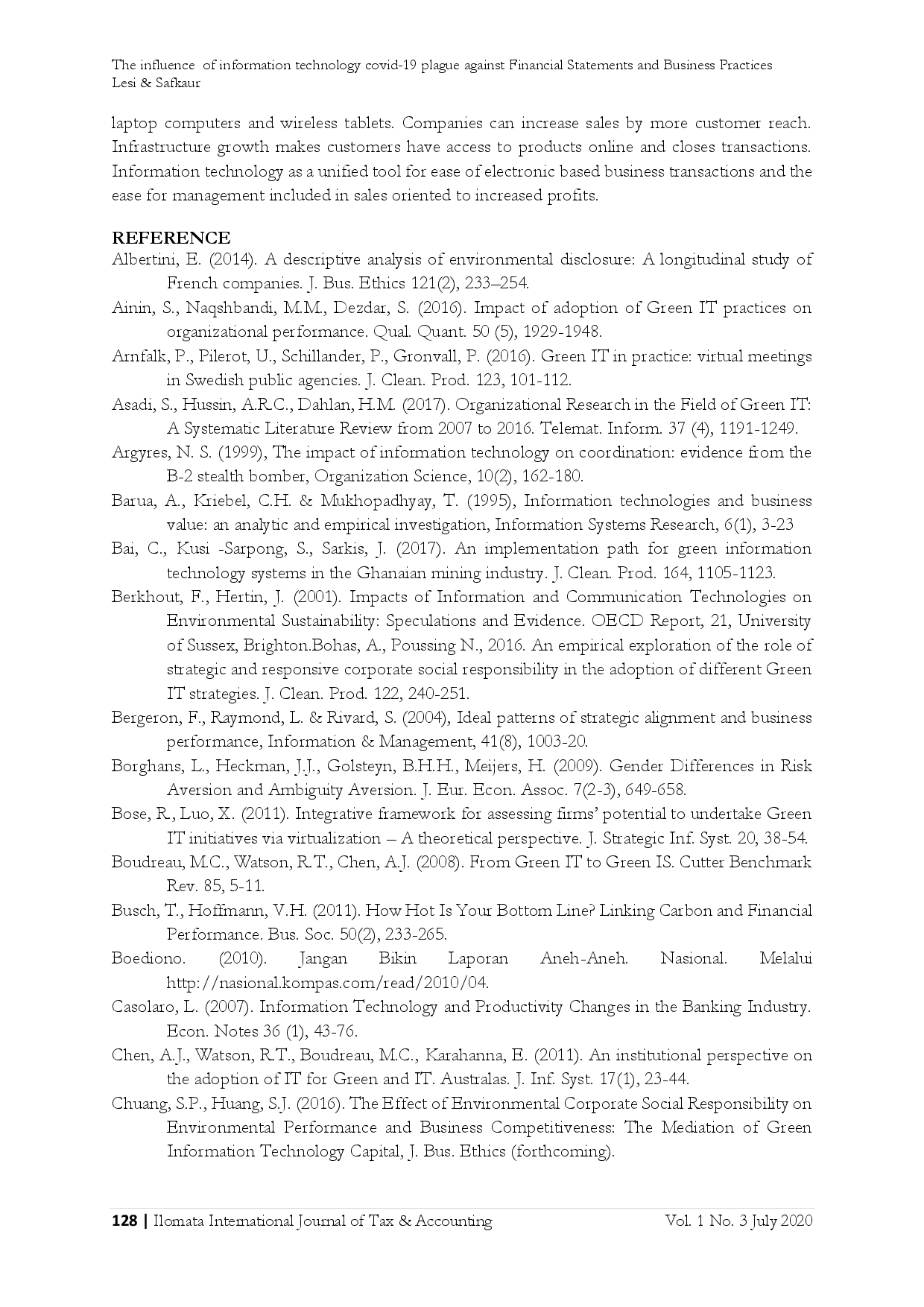 juris The Influence of Information Technology Covid 19 Plague Against Financial Statements and Business Practices