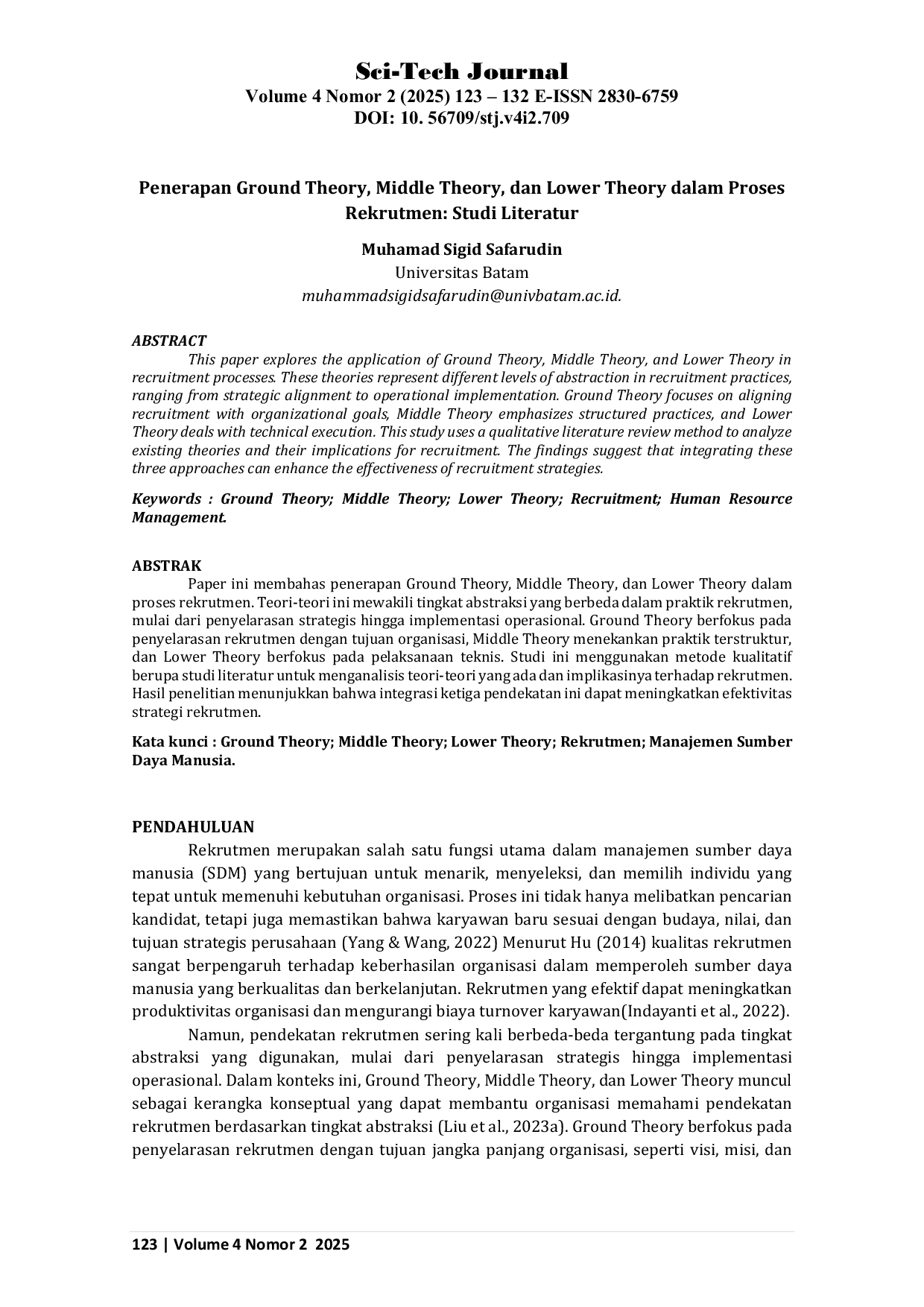 JURIS Penerapan Ground Theory Middle Theory dan Lower Theory dalam Proses Rekrutmen Studi Literatur