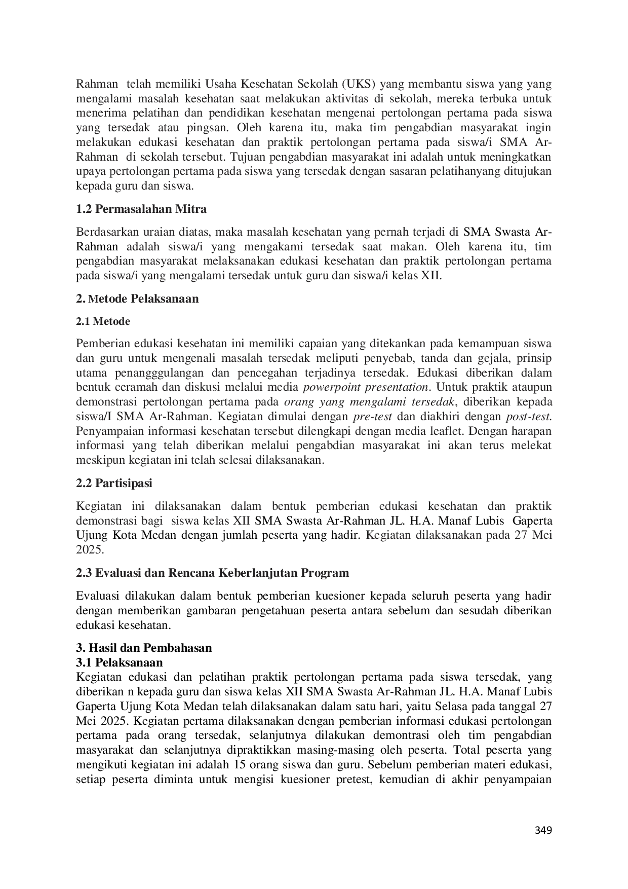 JURIS Edukasi Kesehatan Pertolongan Pertama Pada Pasien Yang Mengalami Tersedak