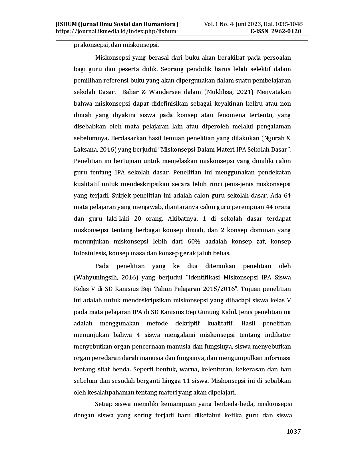 juris Studi Tentang Konsep Konsep IPA Dalam Buku Pelajaran Sekolah Dasar Yang Mengalami Miskonsepsi