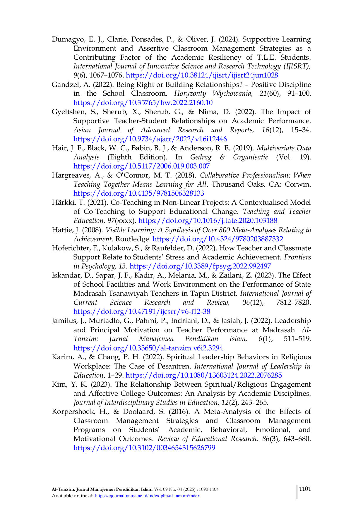 JURIS Enhancing Academic Outcomes in Madrasah Tsanawiyah Examining the Effects of Classroom Discipline and A Supportive Work Environment