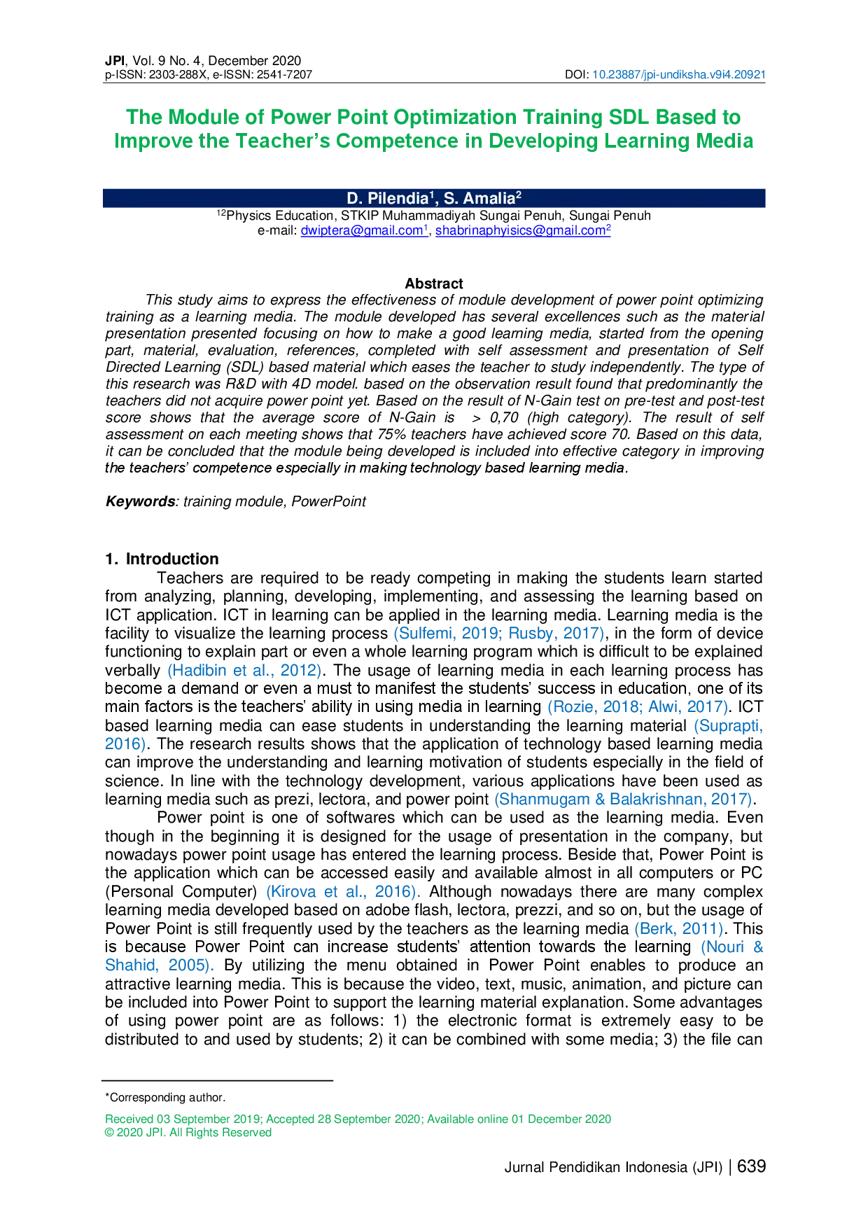 juris The Module of Power Point Optimization Training SDL Based to Improve the Teacher s Competence in Developing Learning Media