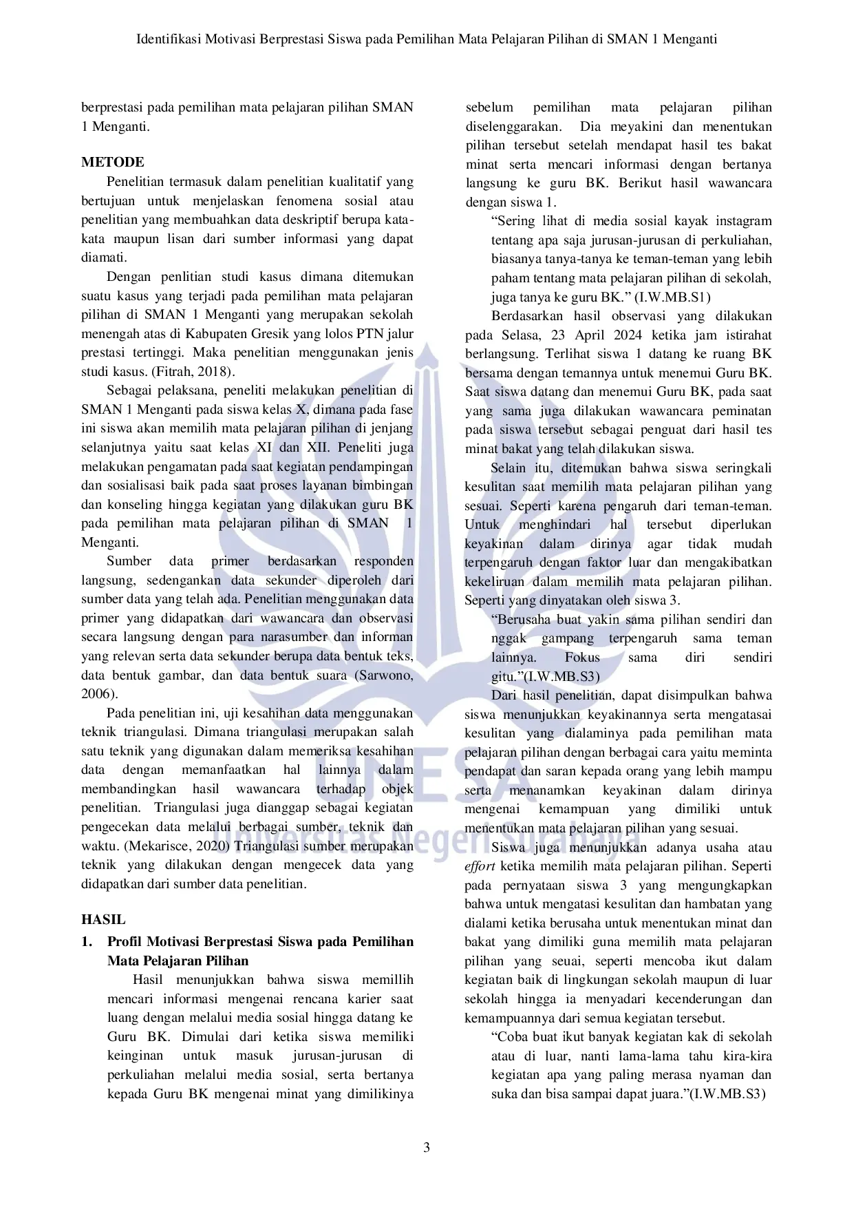 JURIS Identifikasi Motivasi Berprestasi Siswa Pada Pemilihan Mata Pelajaran Pilihan Di Sman 1 Menganti