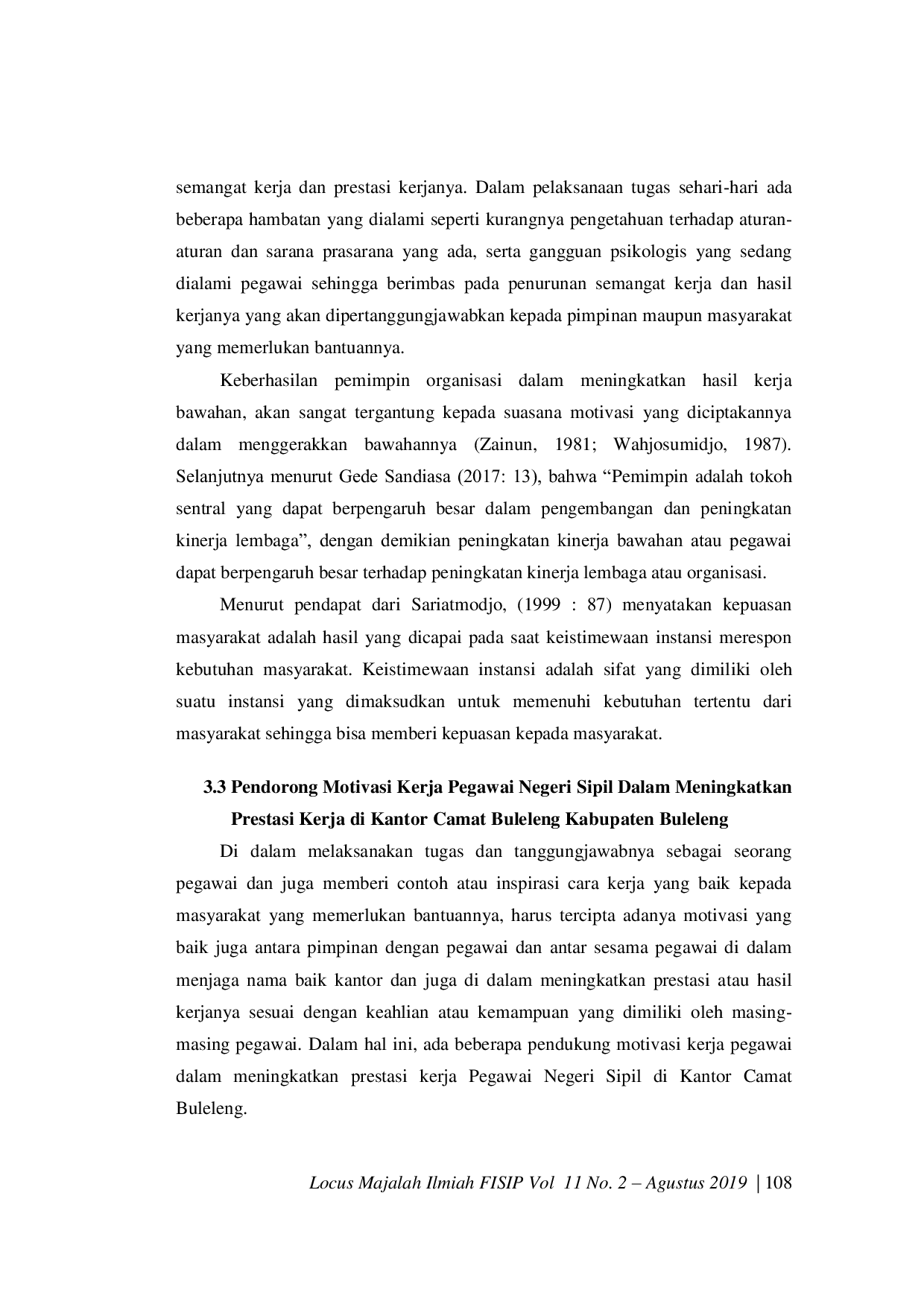 JURIS Motivasi Kerja Pegawai Dalam Meningkatkan Prestasi Kerja Pegawai Negeri Sipil PNS Di Kantor Camat Buleleng Kabupaten Buleleng