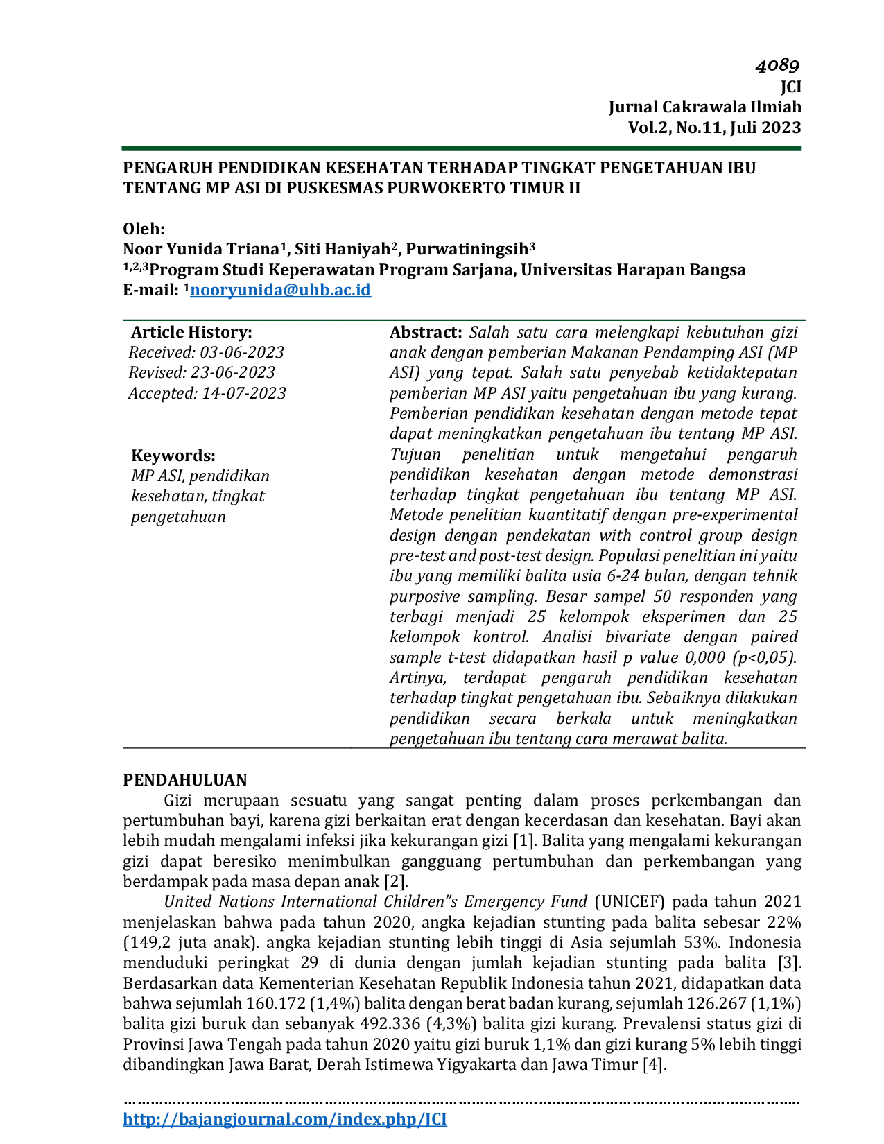 JURIS PENGARUH PENDIDIKAN KESEHATAN TERHADAP TINGKAT PENGETAHUAN IBU TENTANG MP ASI DI PUSKESMAS PURWOKERTO TIMUR II