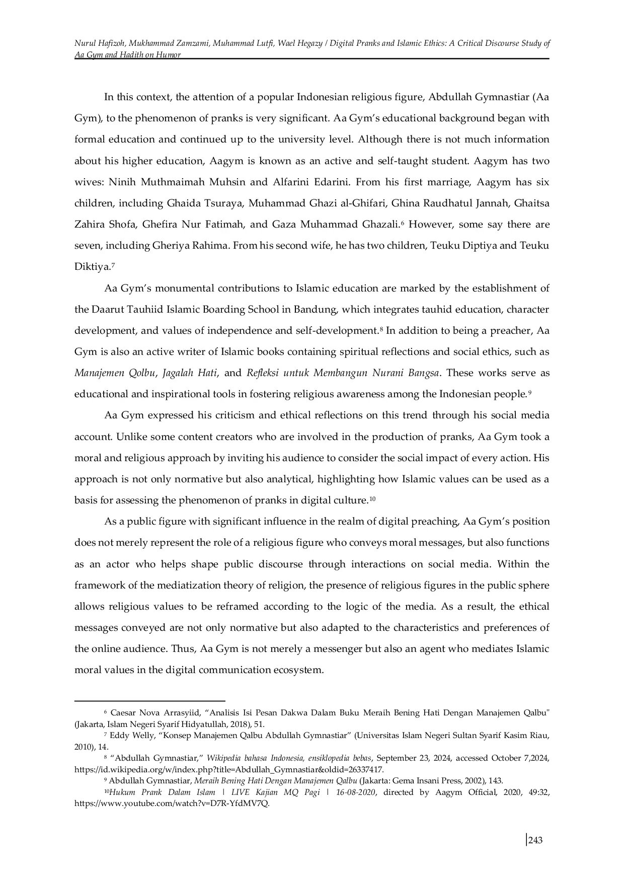 JURIS Digital Pranks and Islamic Ethics A Critical Discourse Study of Aa Gym and Hadith on Humor