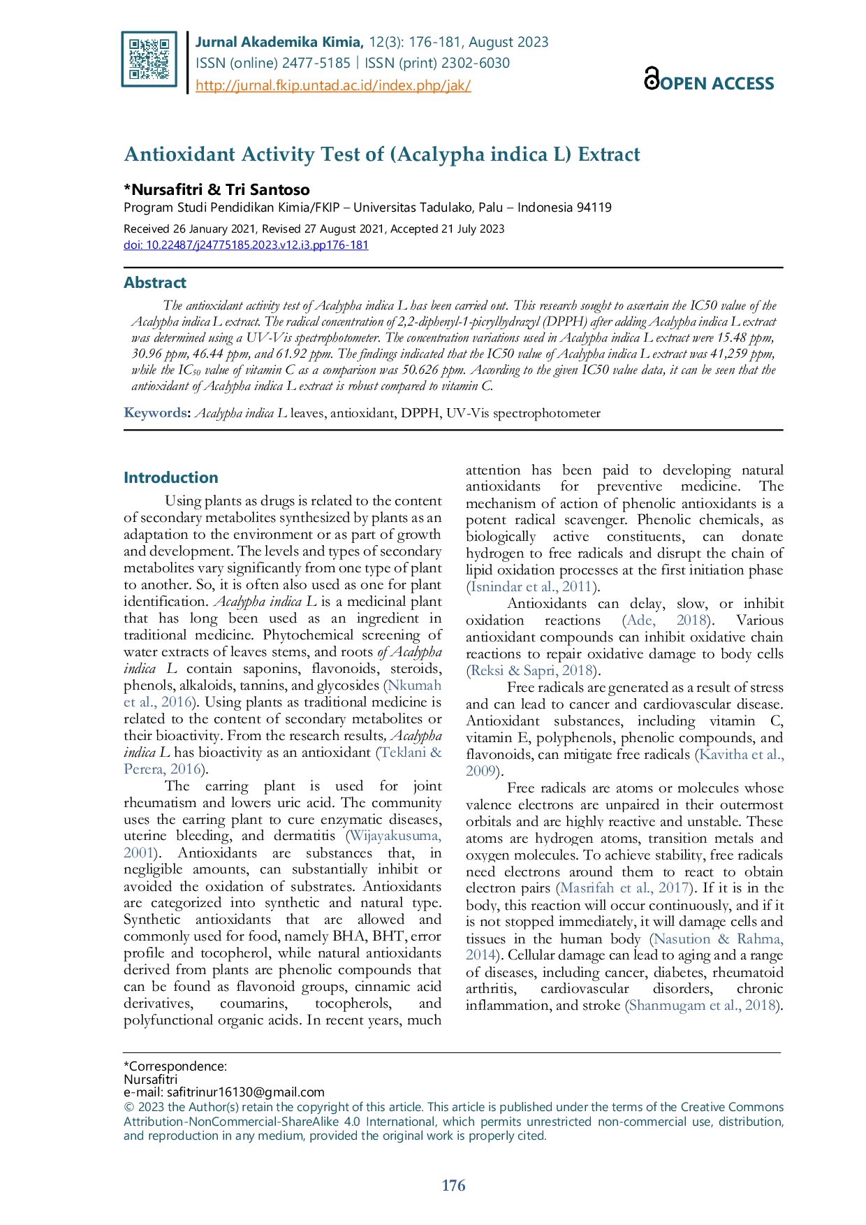 JURIS Antioxidant Activity Test of Acalypha indica L Extract