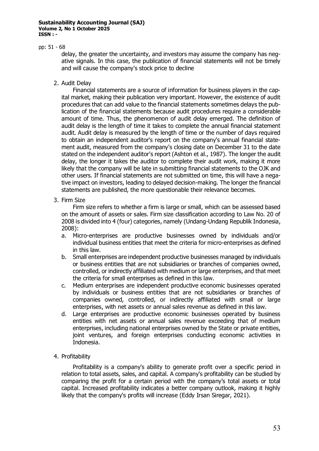 JURIS Audit Delay in Indonesian Manufacturing Firms The Role of Firm Characteristics and Auditor Reputation