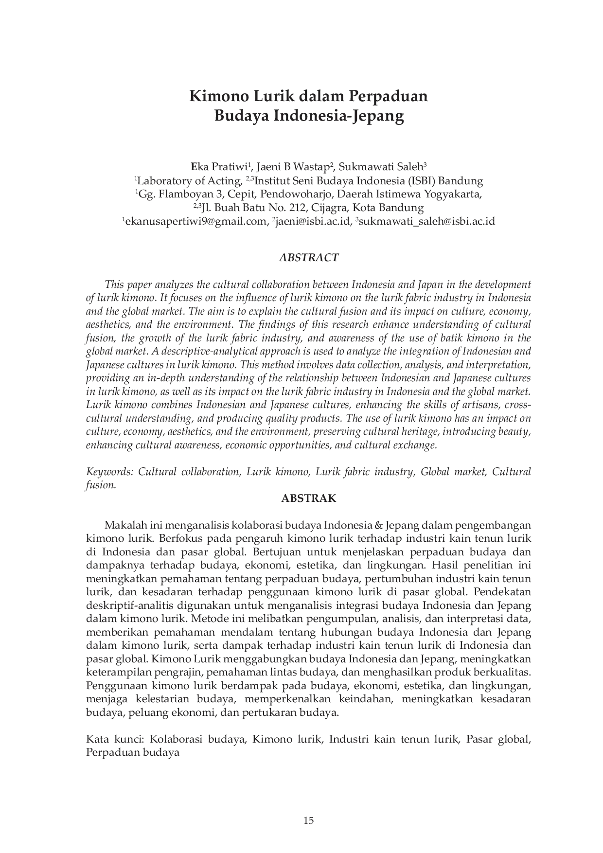 JURIS Kimono Lurik dalam Perpaduan Budaya Indonesia Jepang