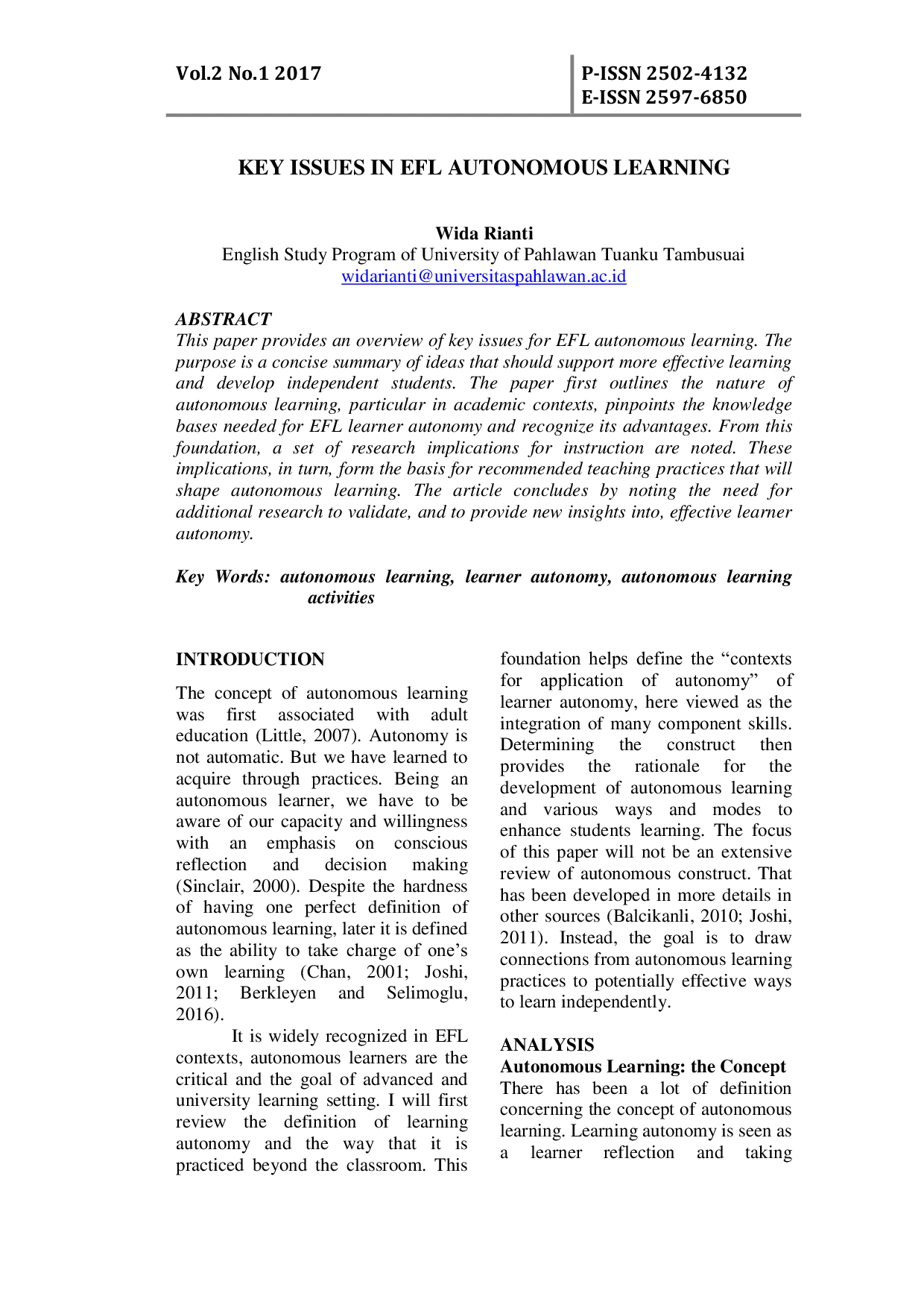 JURIS Key Issues in EFL Autonomous Learning