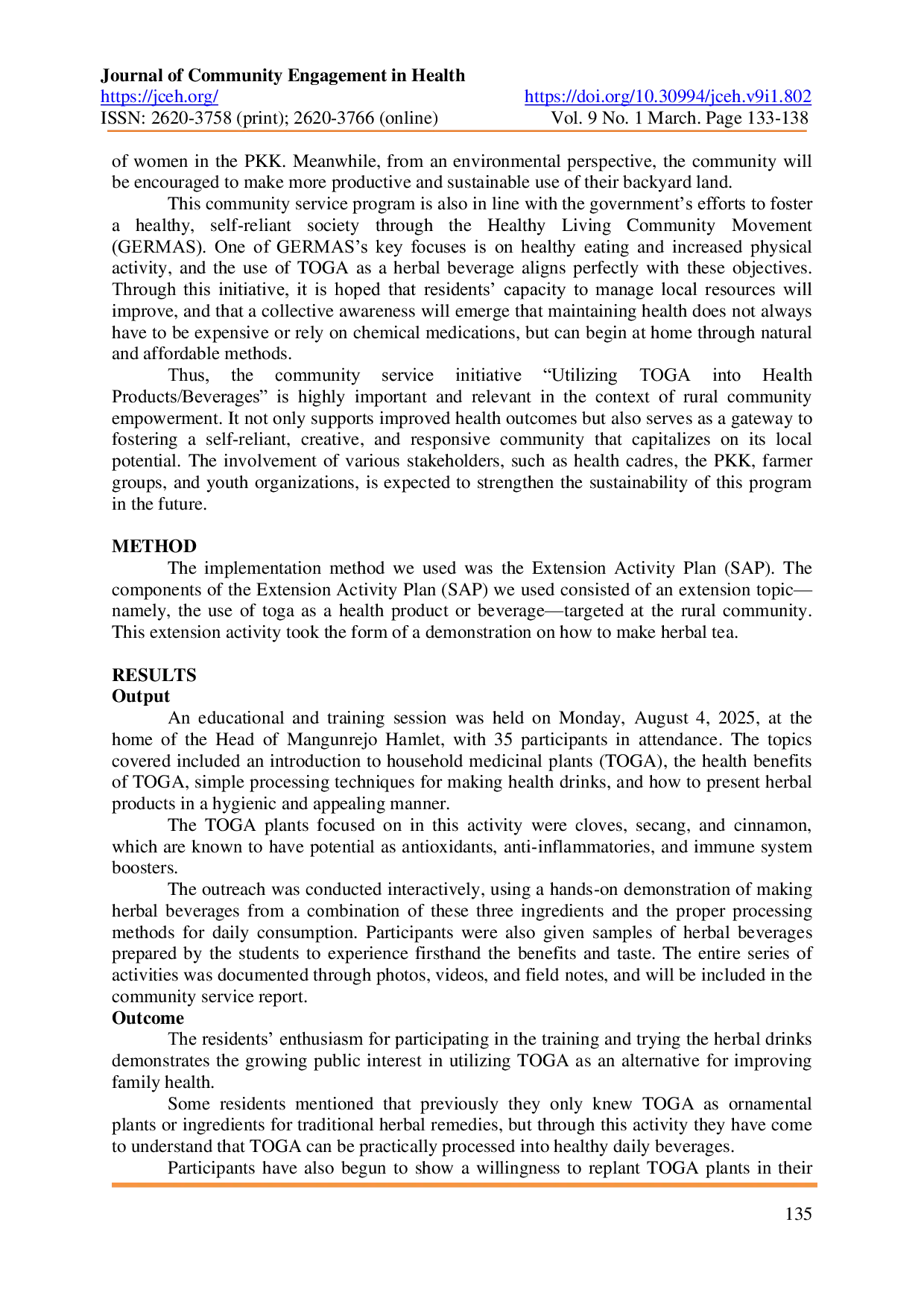 JURIS CARE Diabetes Screening With The Utilization of Family Medicinal Plants TOGA