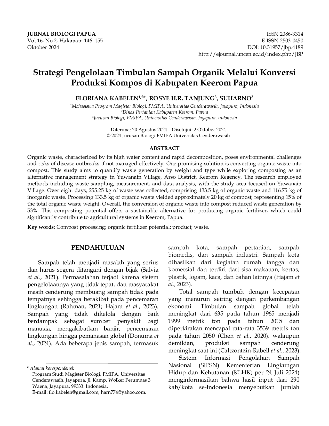 JURIS Strategi Pengelolaan Timbulan Sampah Organik Melalui Konversi Produksi Kompos di Kabupaten Keerom Papua