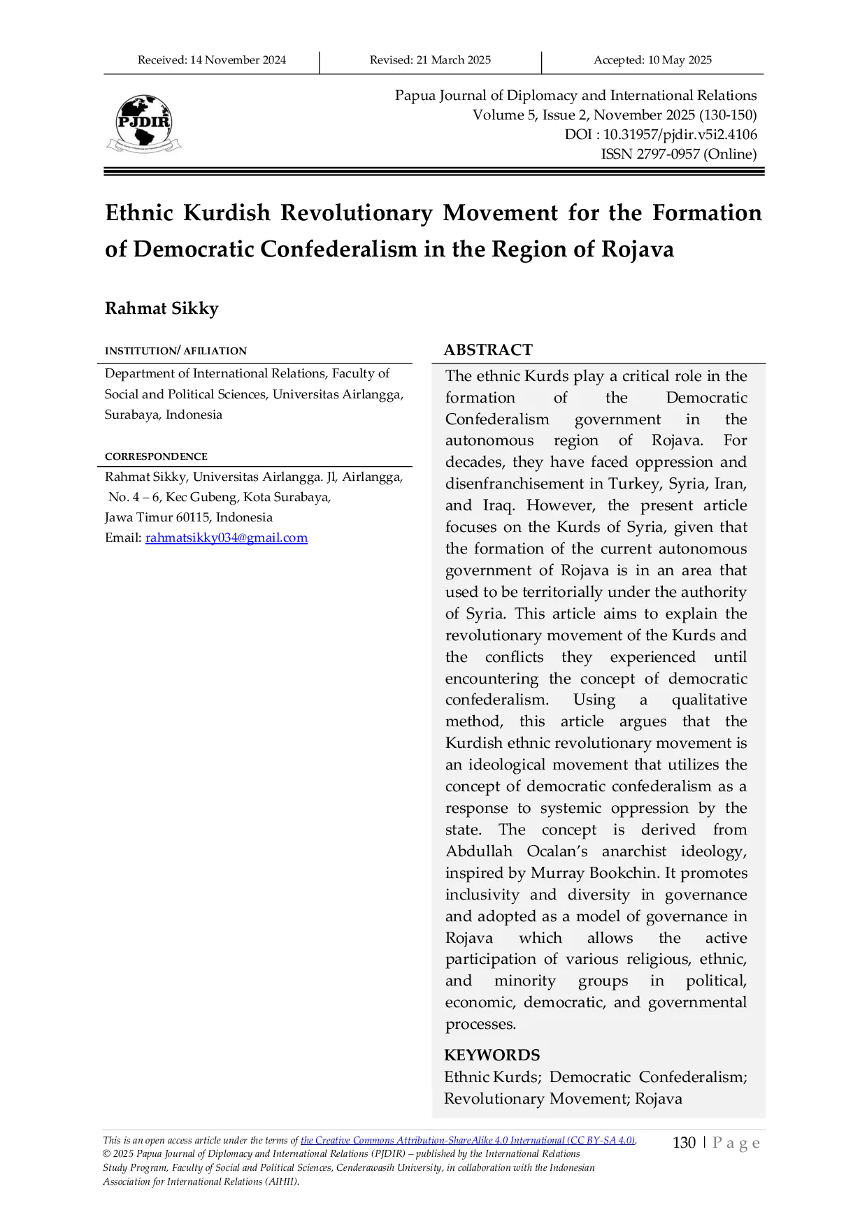 JURIS Ethnic Kurdish Revolutionary Movement for the Formation of Democratic Confederalism in the Region of Rojava