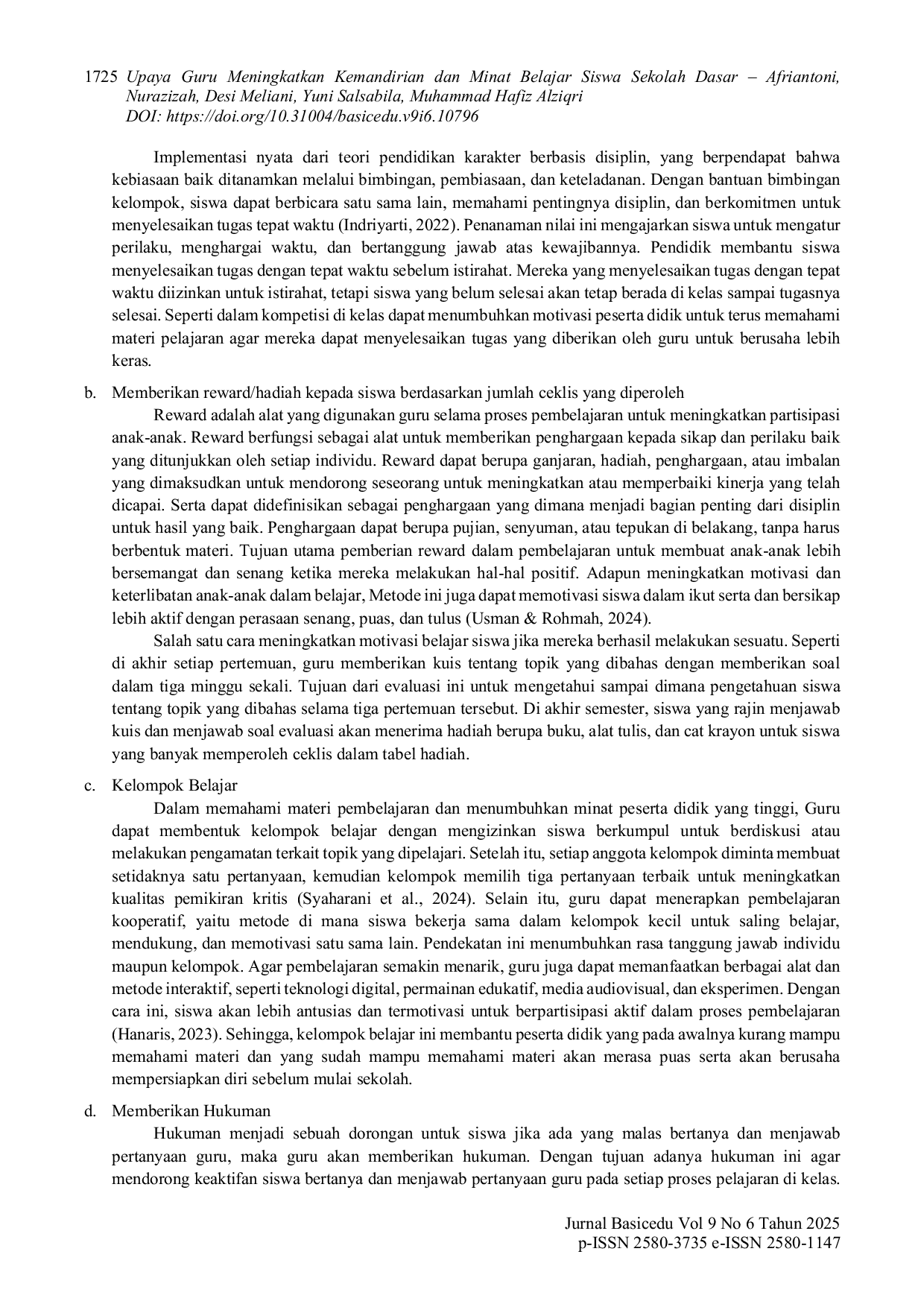 JURIS Upaya Guru Meningkatkan Kemandirian dan Minat Belajar Siswa SD Tinjauan Literatur