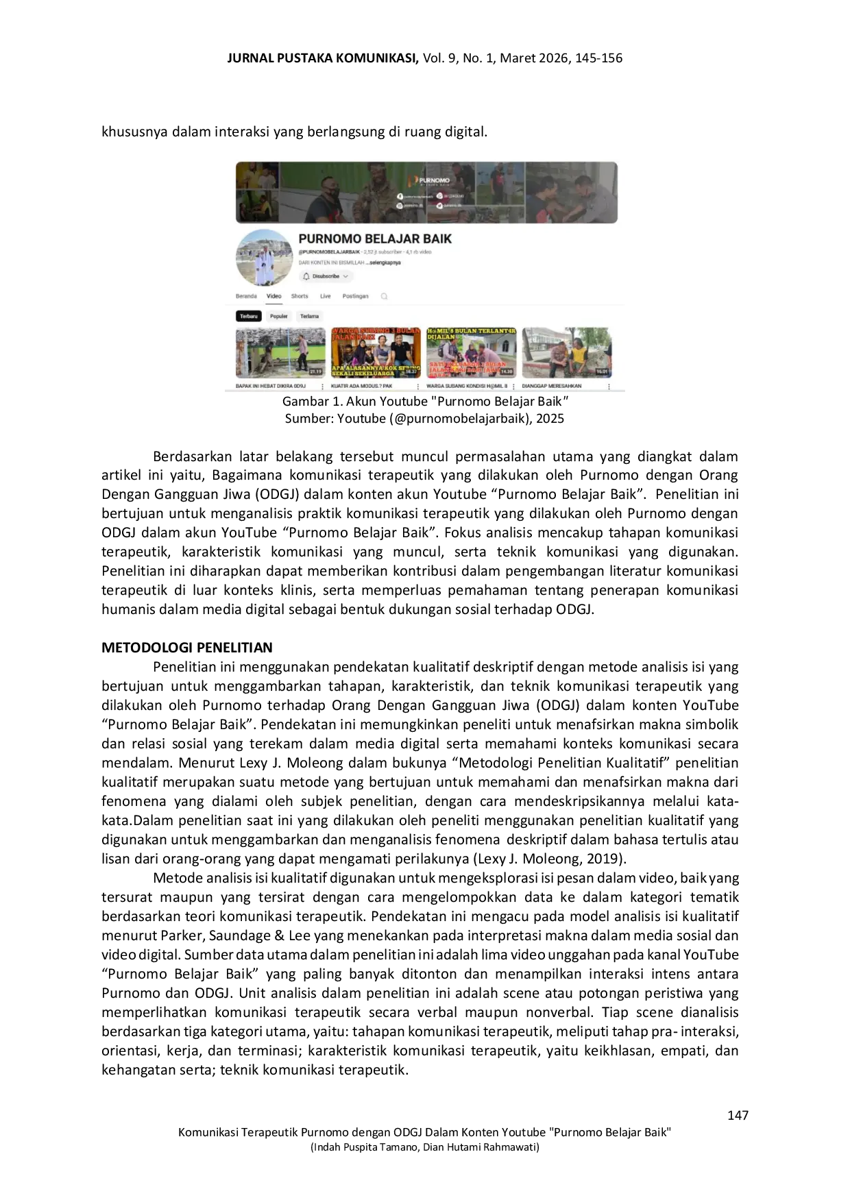 JURIS Komunikasi Terapeutik Purnomo dengan ODGJ Dalam Konten Youtube Purnomo Belajar Baik