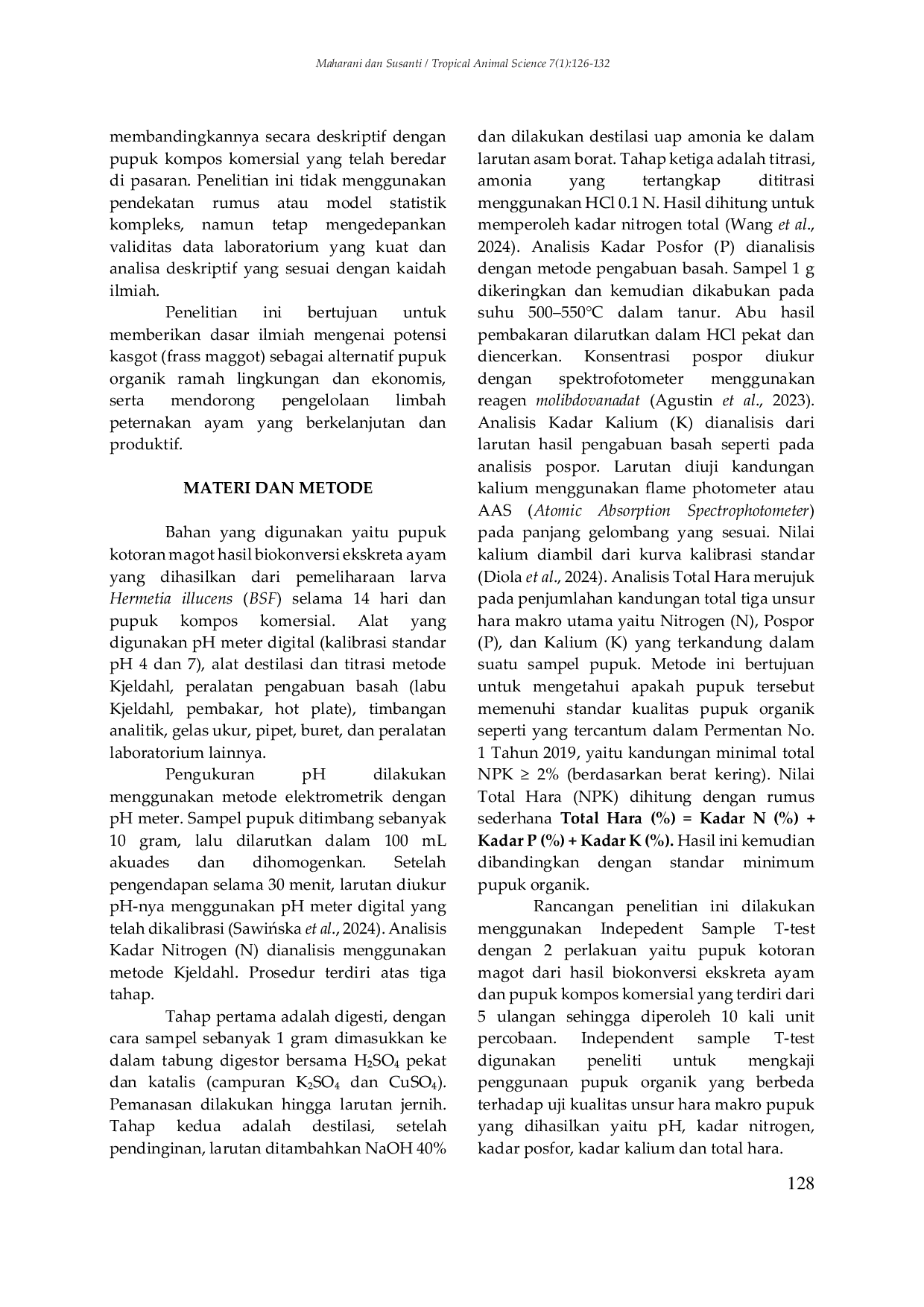 JURIS Uji Unsur Hara Makro Pada Pupuk Kotoran Magot Dari Hasil Biokonversi Ekskreta Ayam