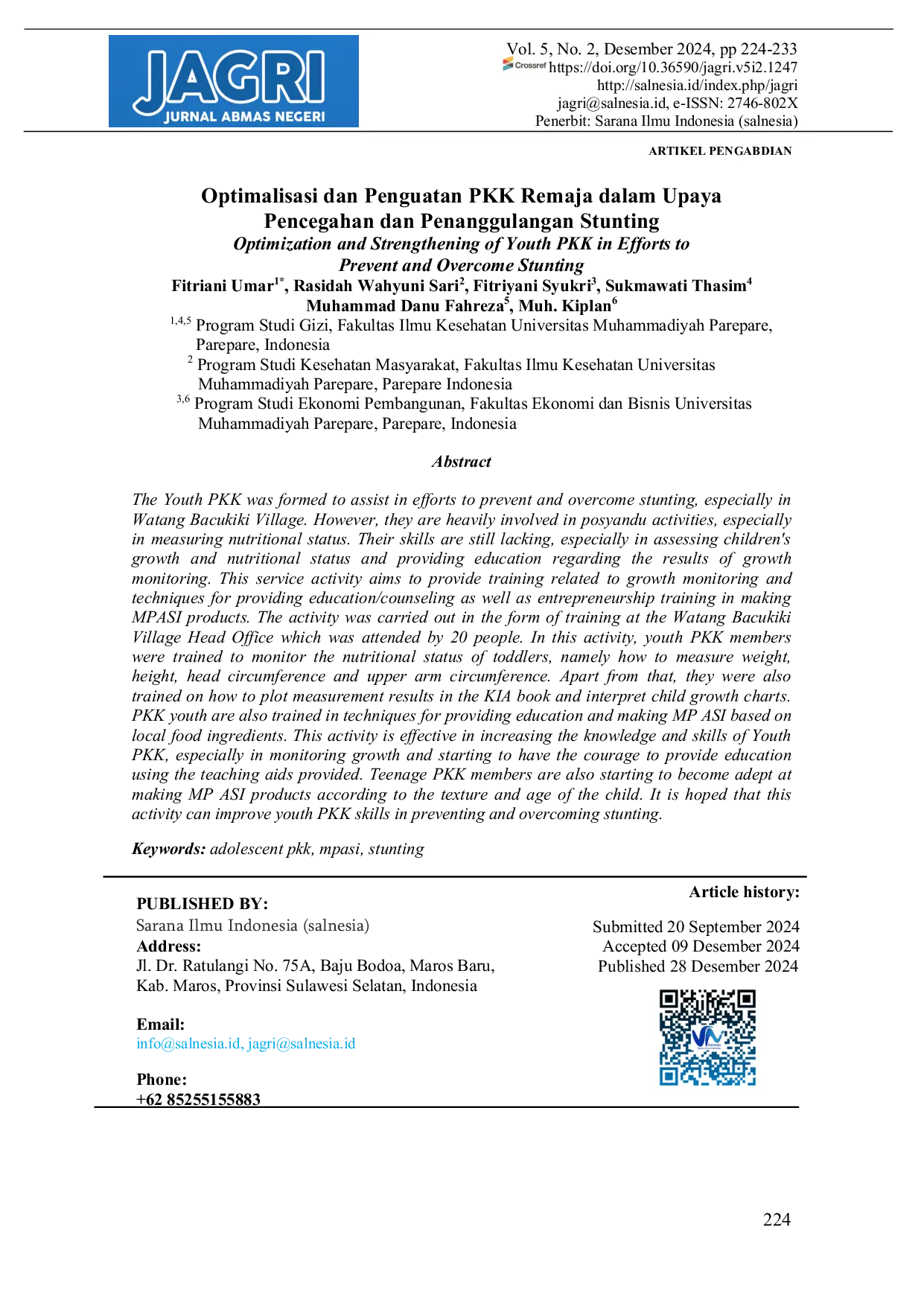 JURIS Optimalisasi Dan Penguatan Pkk Remaja Dalam Upaya Pencegahan Dan Penanggulanan Stunting