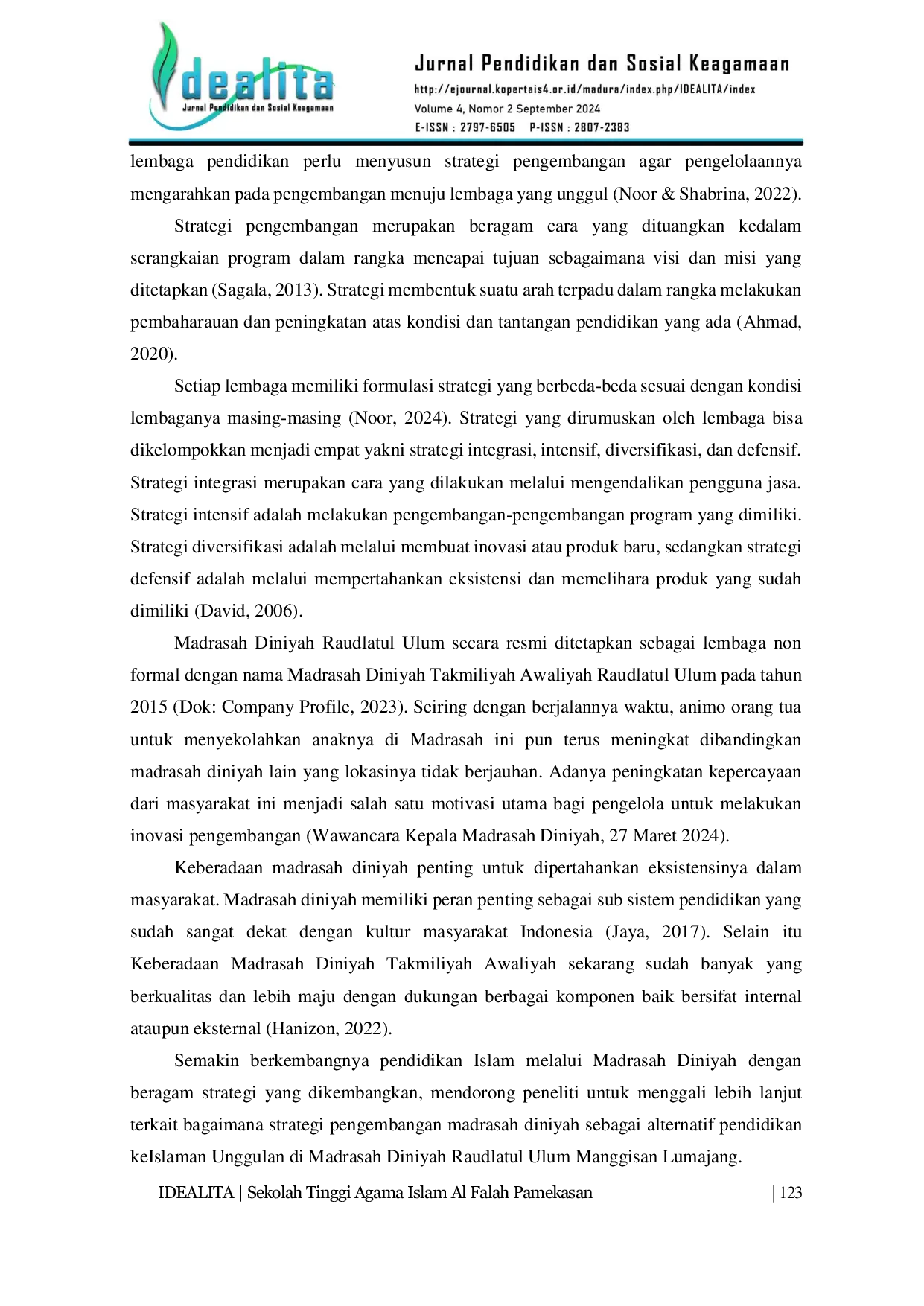 JURIS Strategi Pengembangan Madrasah Diniyah Sebagai Alternatif Pendidikan Keislaman Unggulan