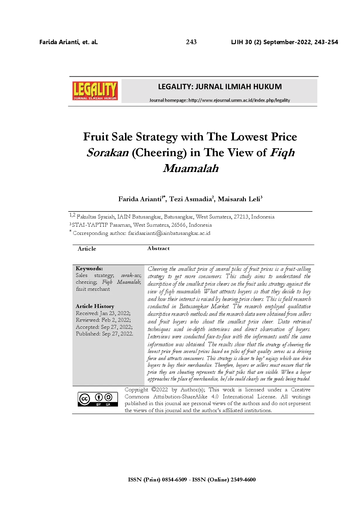 juris Fruit sale strategy with the lowest price sorakan cheering in the view of Fiqh Muamalah