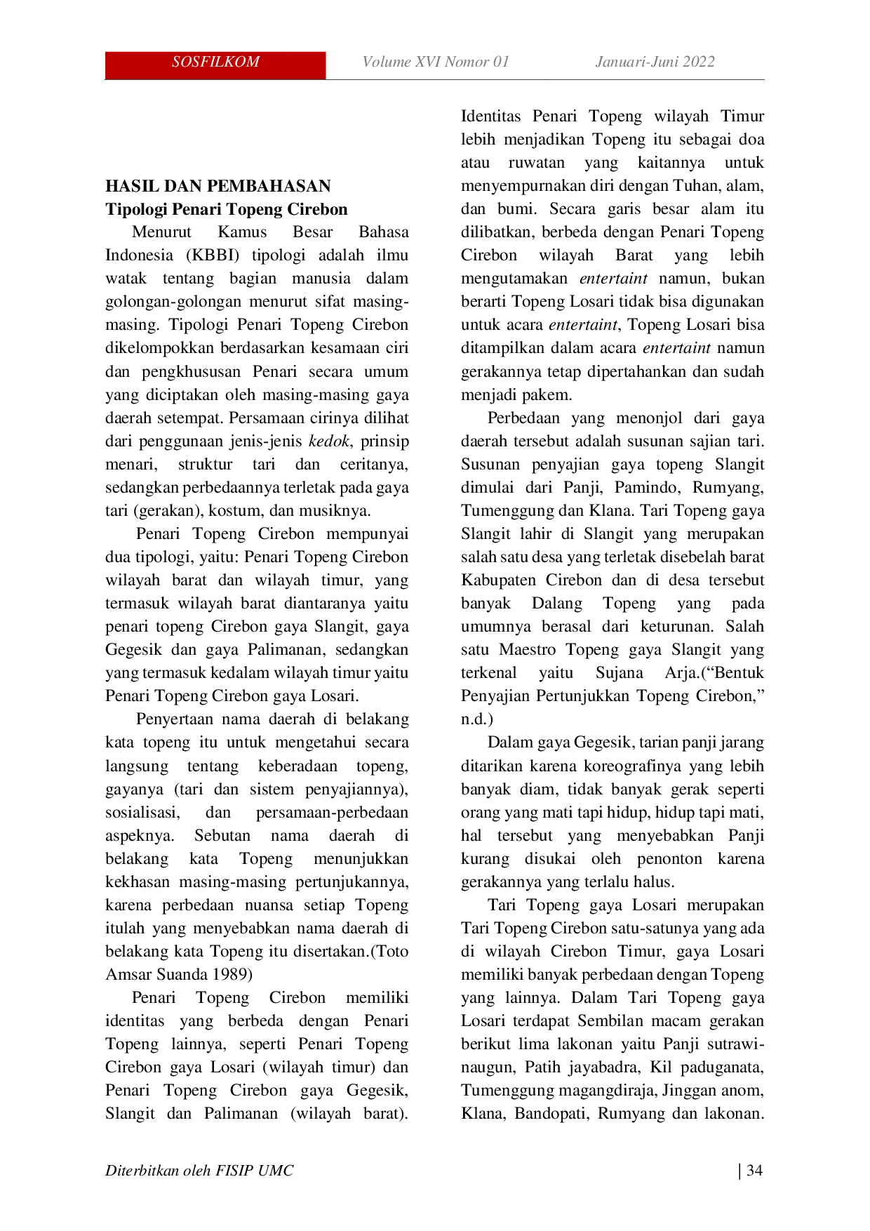 JURIS Makna Ritus dalam Tari Topeng Cirebon