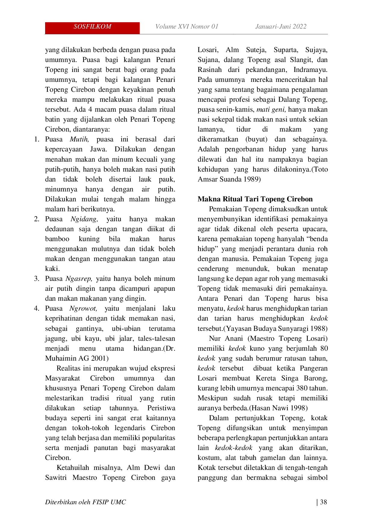 JURIS Makna Ritus dalam Tari Topeng Cirebon