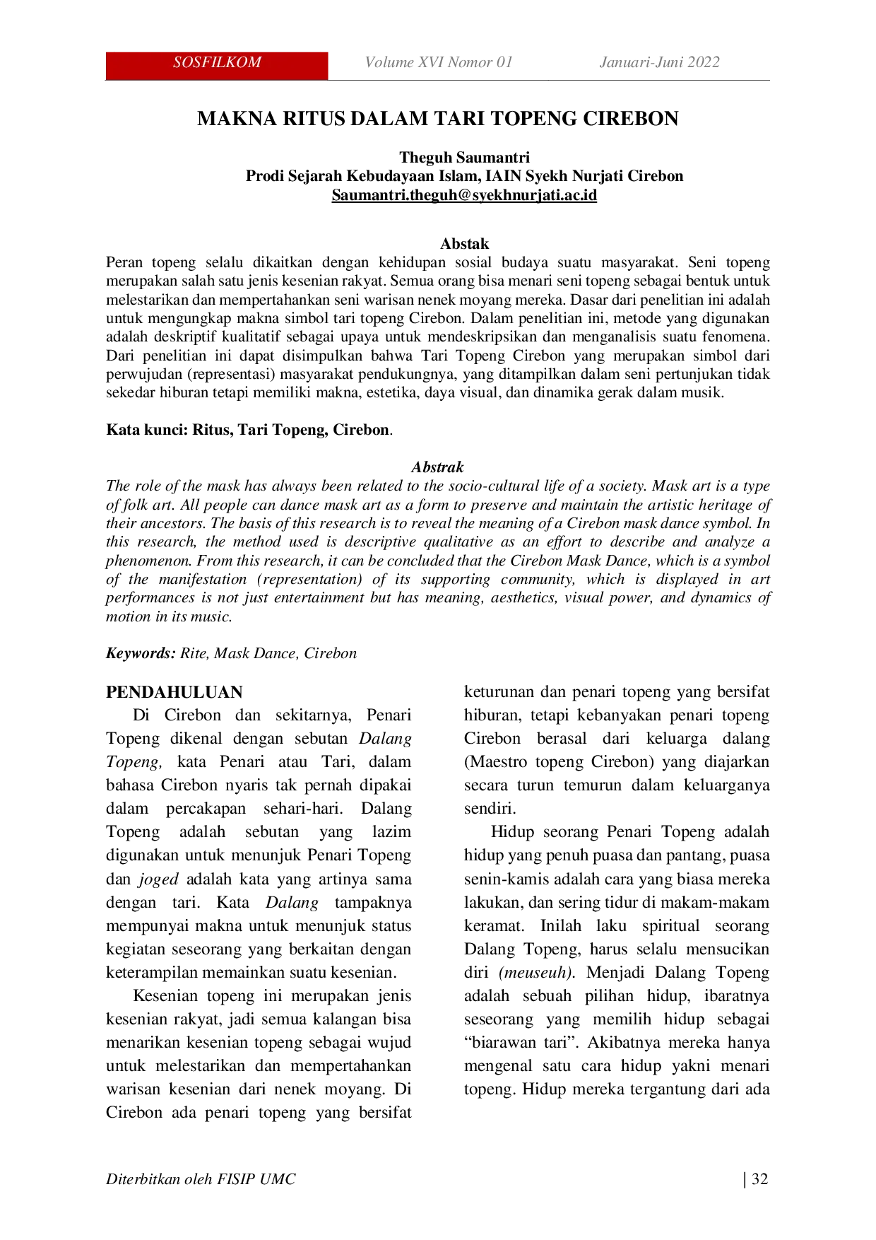 JURIS Makna Ritus dalam Tari Topeng Cirebon