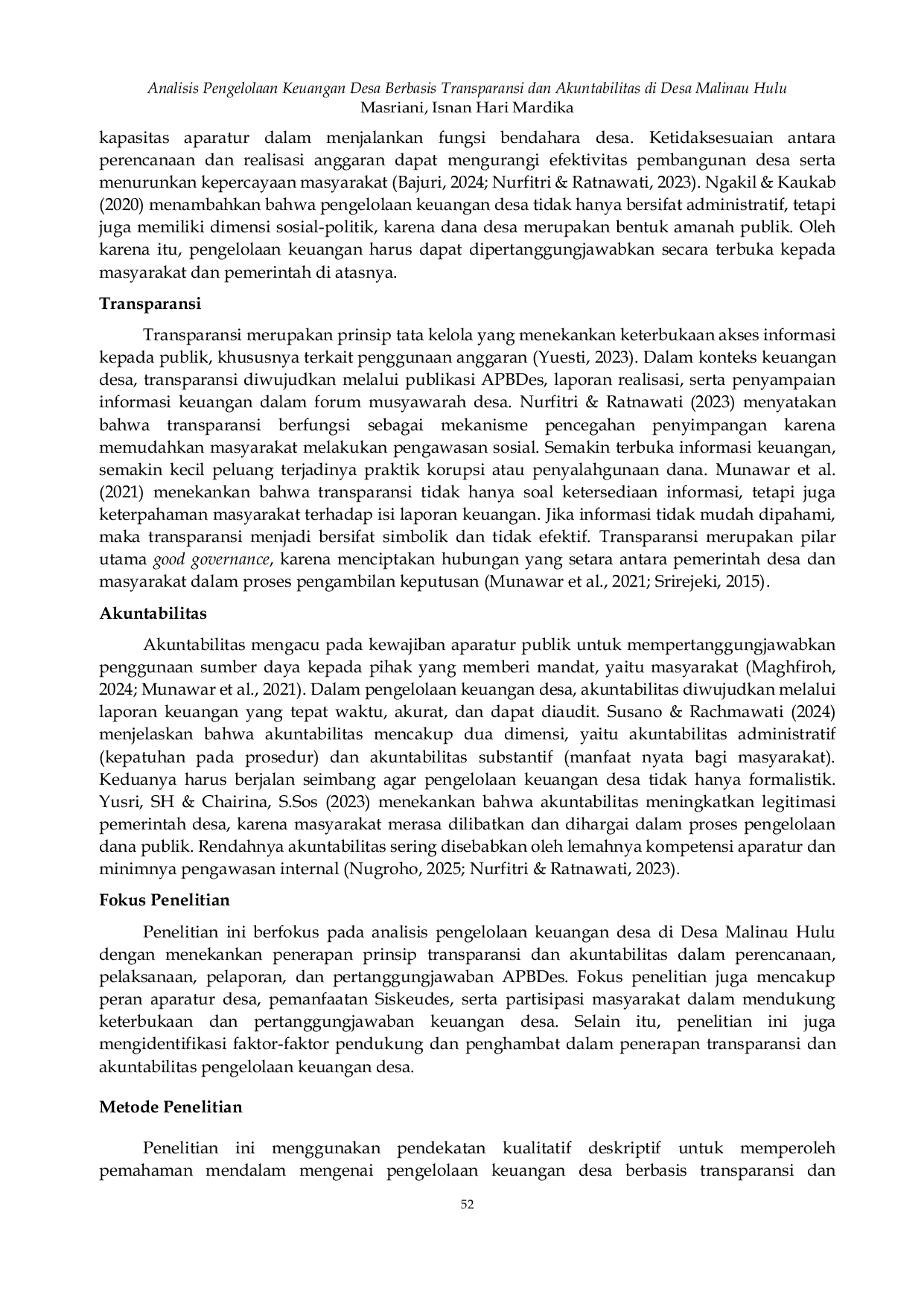 JURIS Analisis Pengelolaan Keuangan Desa Berbasis Transparansi dan Akuntabilitas di Desa Malinau Hulu