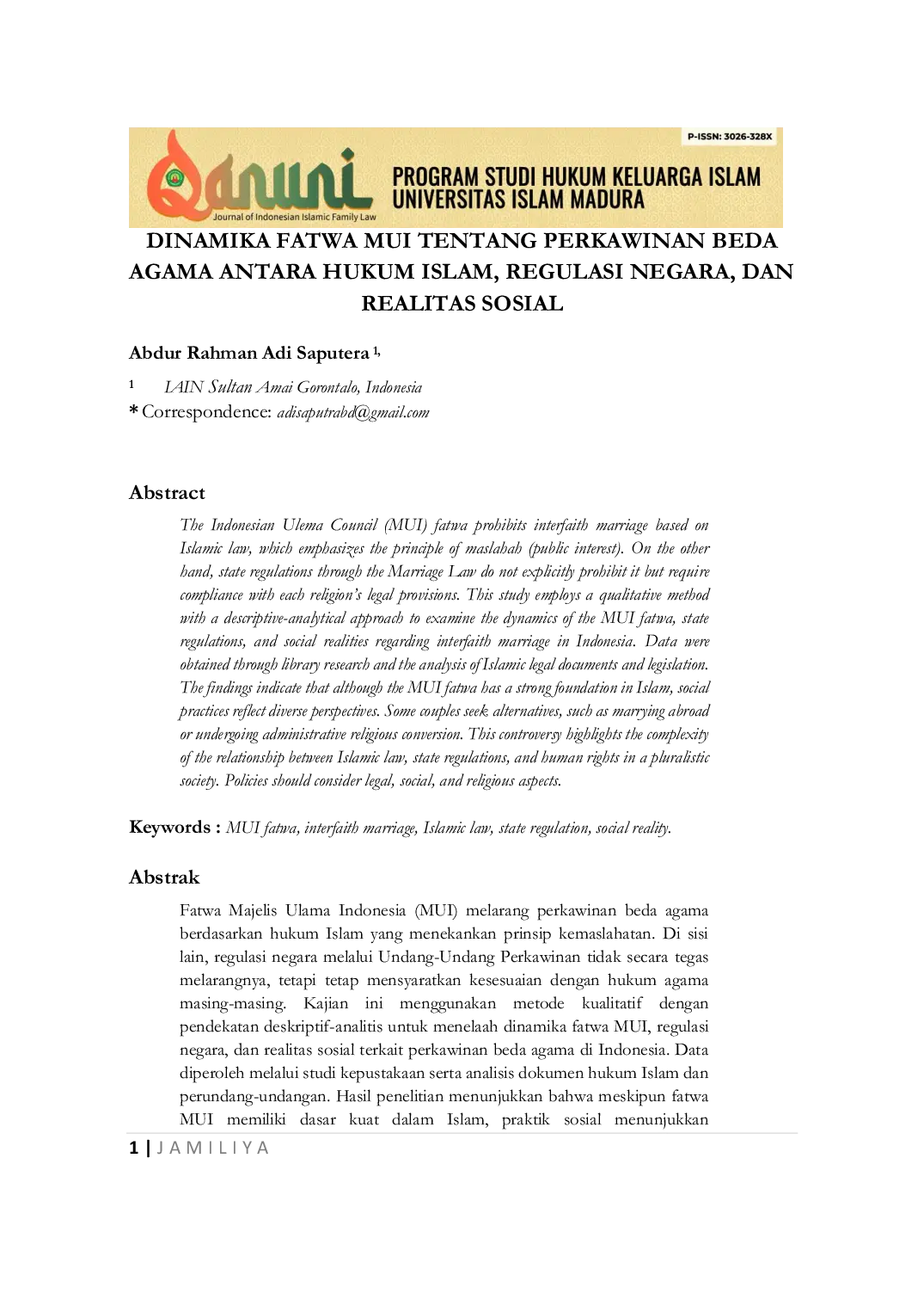 JURIS Dinamika Fatwa MUI Tentang Perkawinan Beda Agama Antara Hukum Islam Regulasi Negara Dan Realitas Sosial