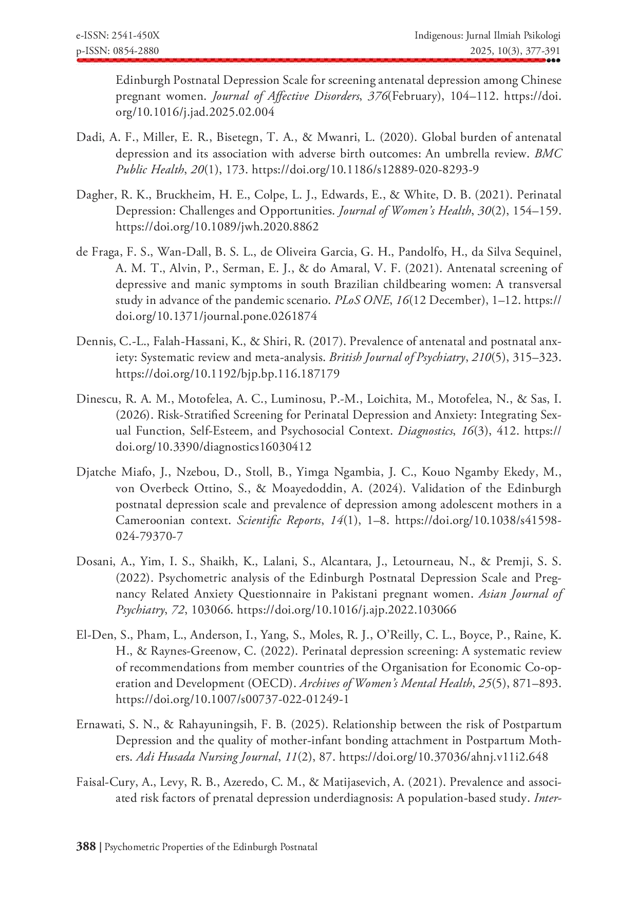 JURIS The Psychometric Properties of the Edinburgh Postnatal Depression Scale EPDS for Depression Screening in Pregnant and Postpartum Women A Systematic Review