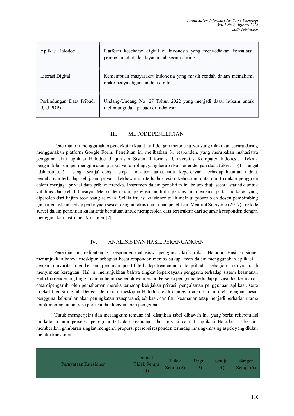 JURIS Analysis of User Perception Regarding Data Security and Privacy in the Halodoc Application
