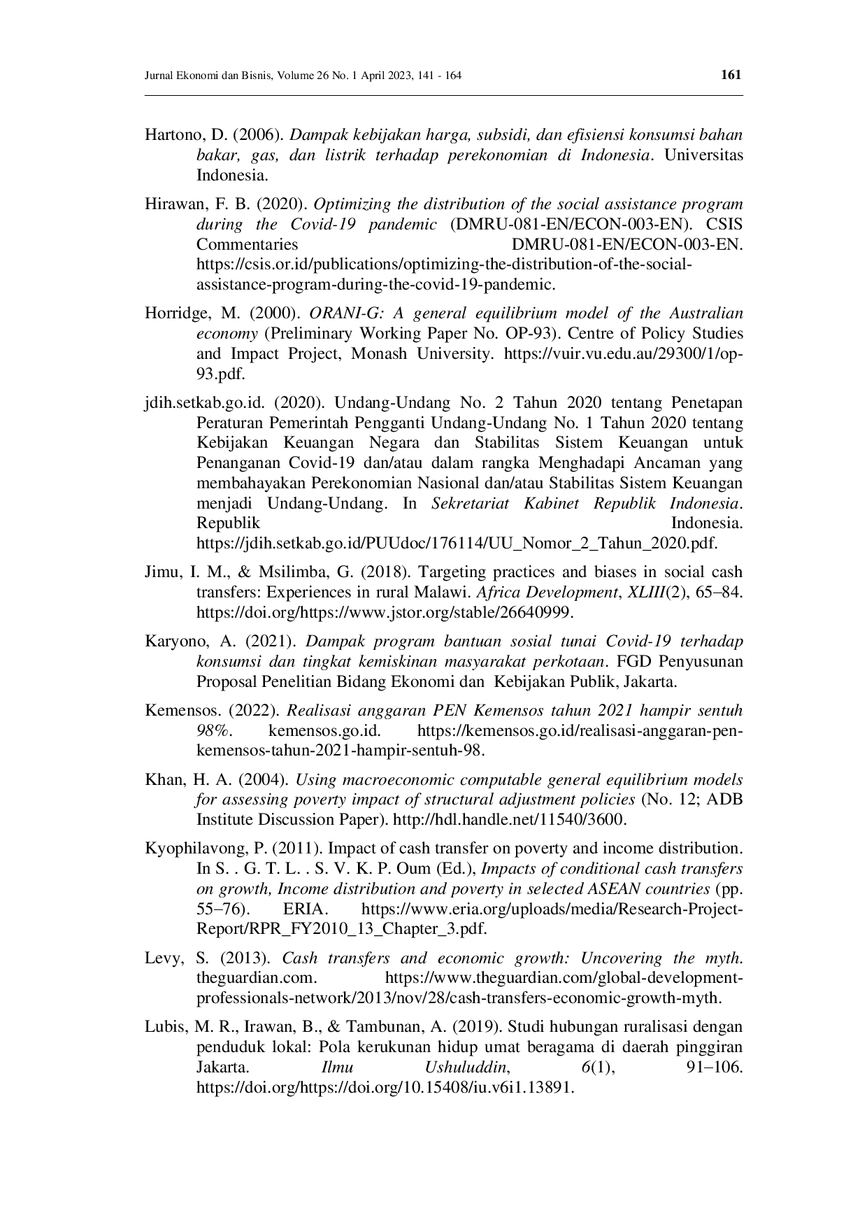 juris Cash social assistance Covid 19 welfare and economic performance in Indonesia